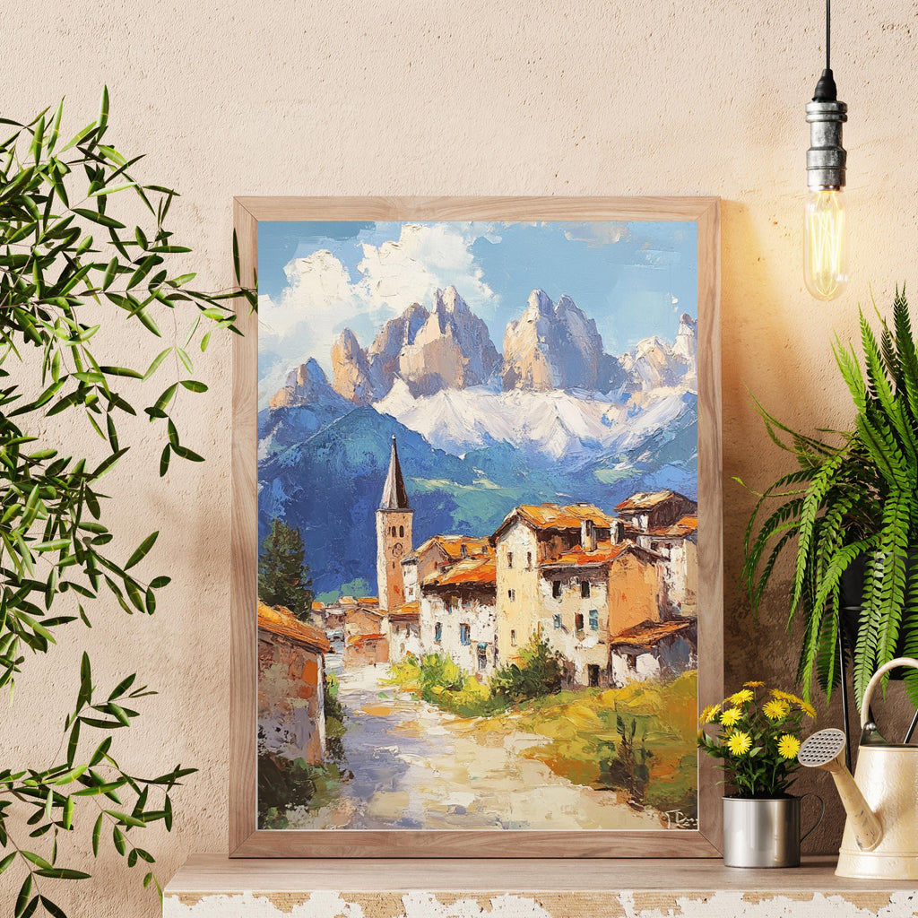 Stillness in the Peaks – Textured Beige Oil Painting of the Italian Dolomites and Alpine Silence