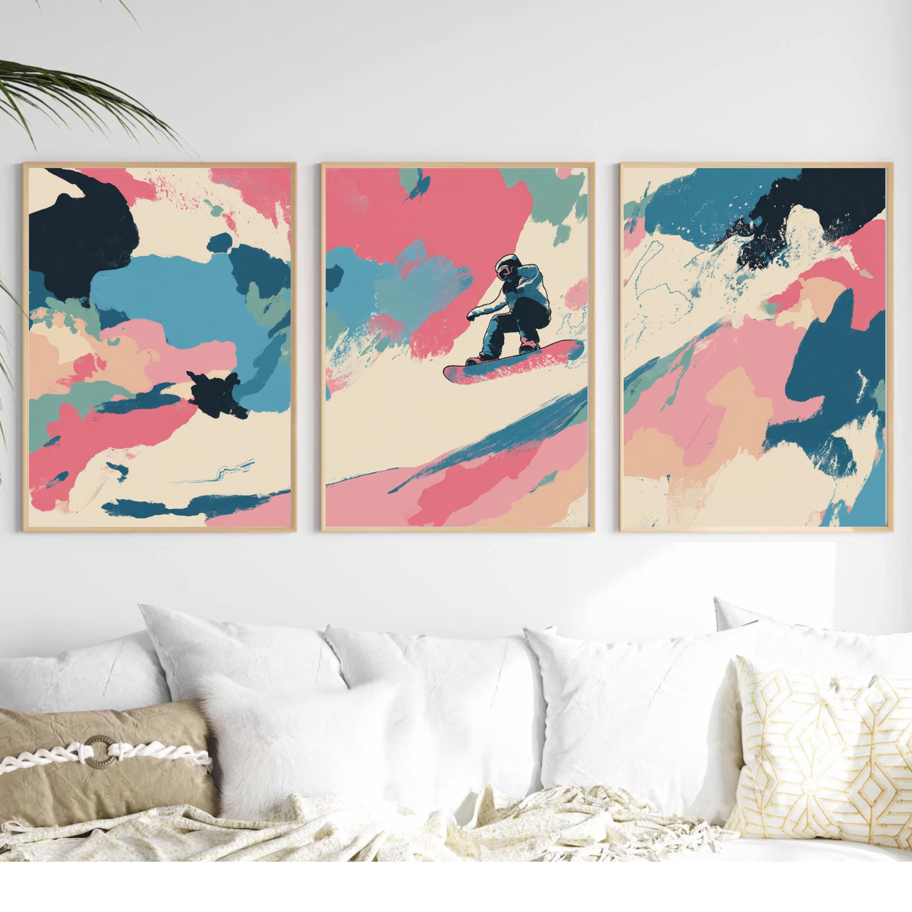 Abstract Snowboarding Painting Poster Set | 3 Piece Wall Art Prints | Extreme Winter Sports Acrylic Artwork | Large 32x24 Inch Prints