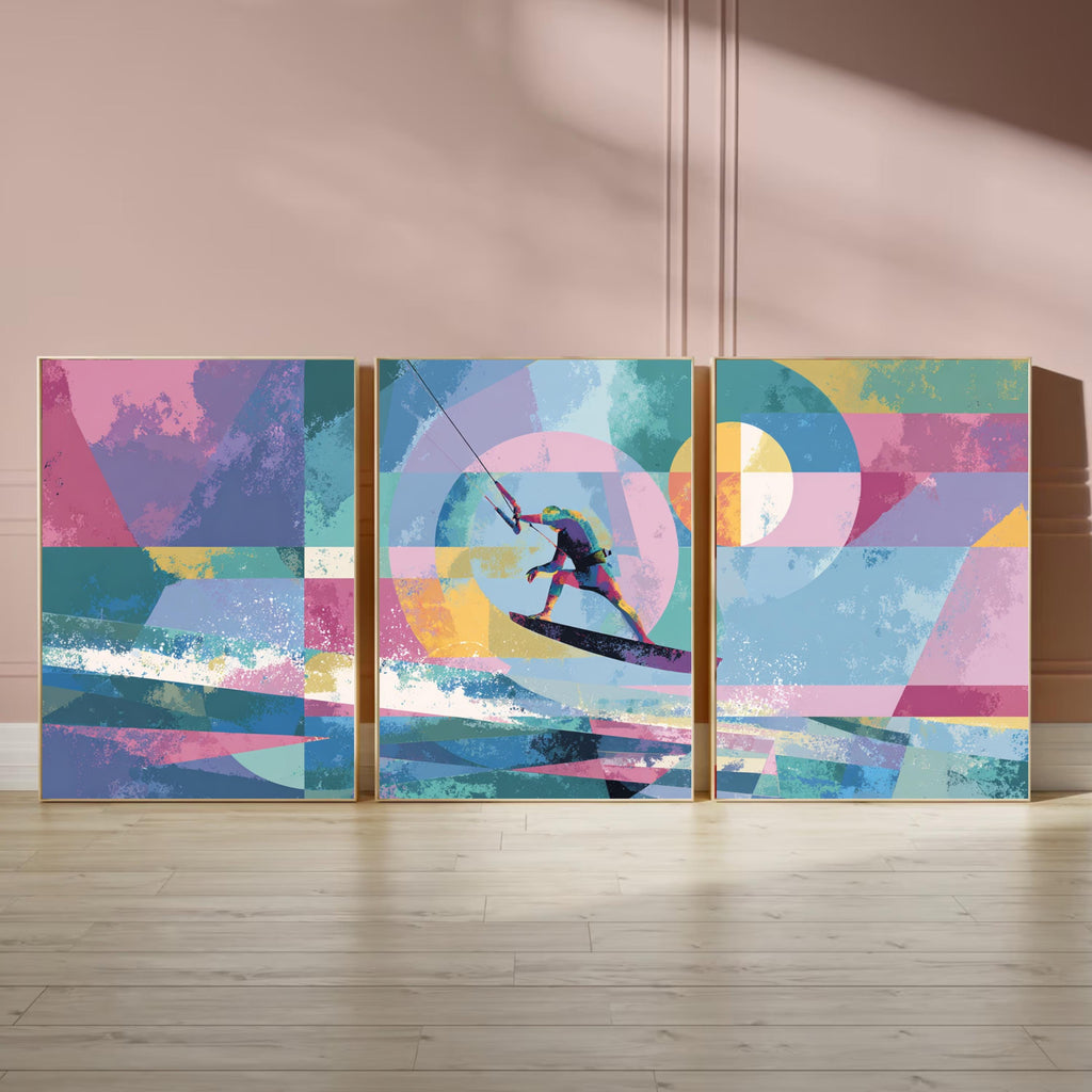 Abstract Kite Surfing Art Poster Set | 3 Piece Large Wall Prints