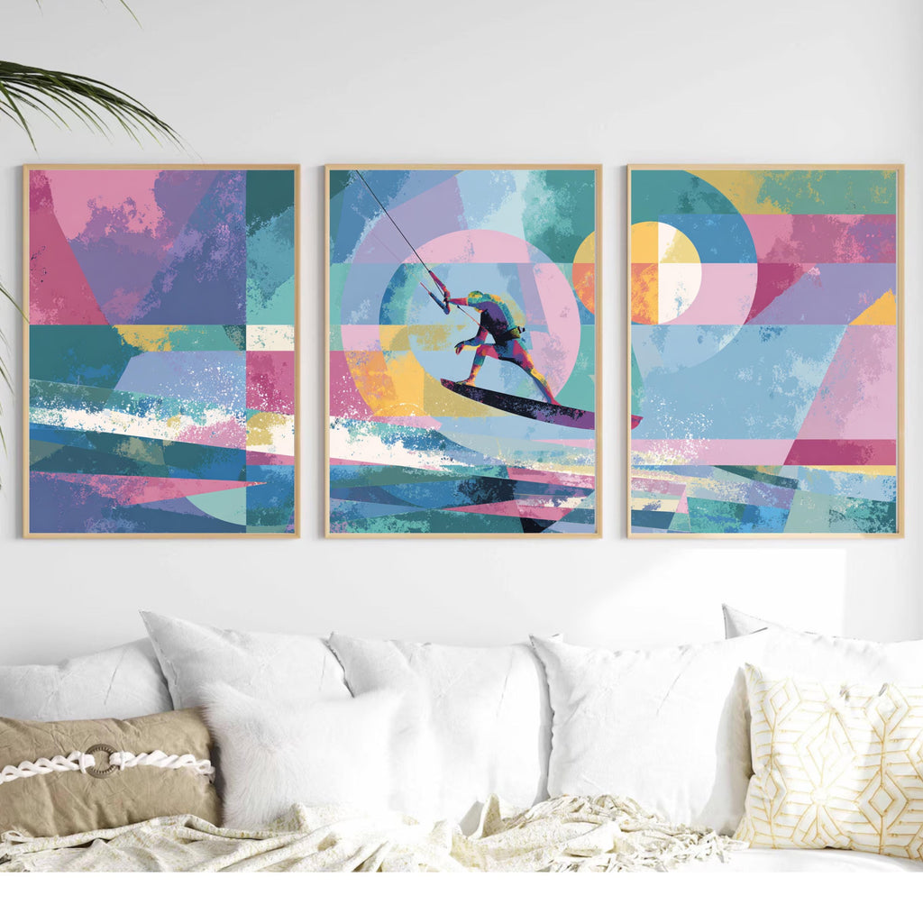 Abstract Kite Surfing Art Poster Set | 3 Piece Large Wall Prints