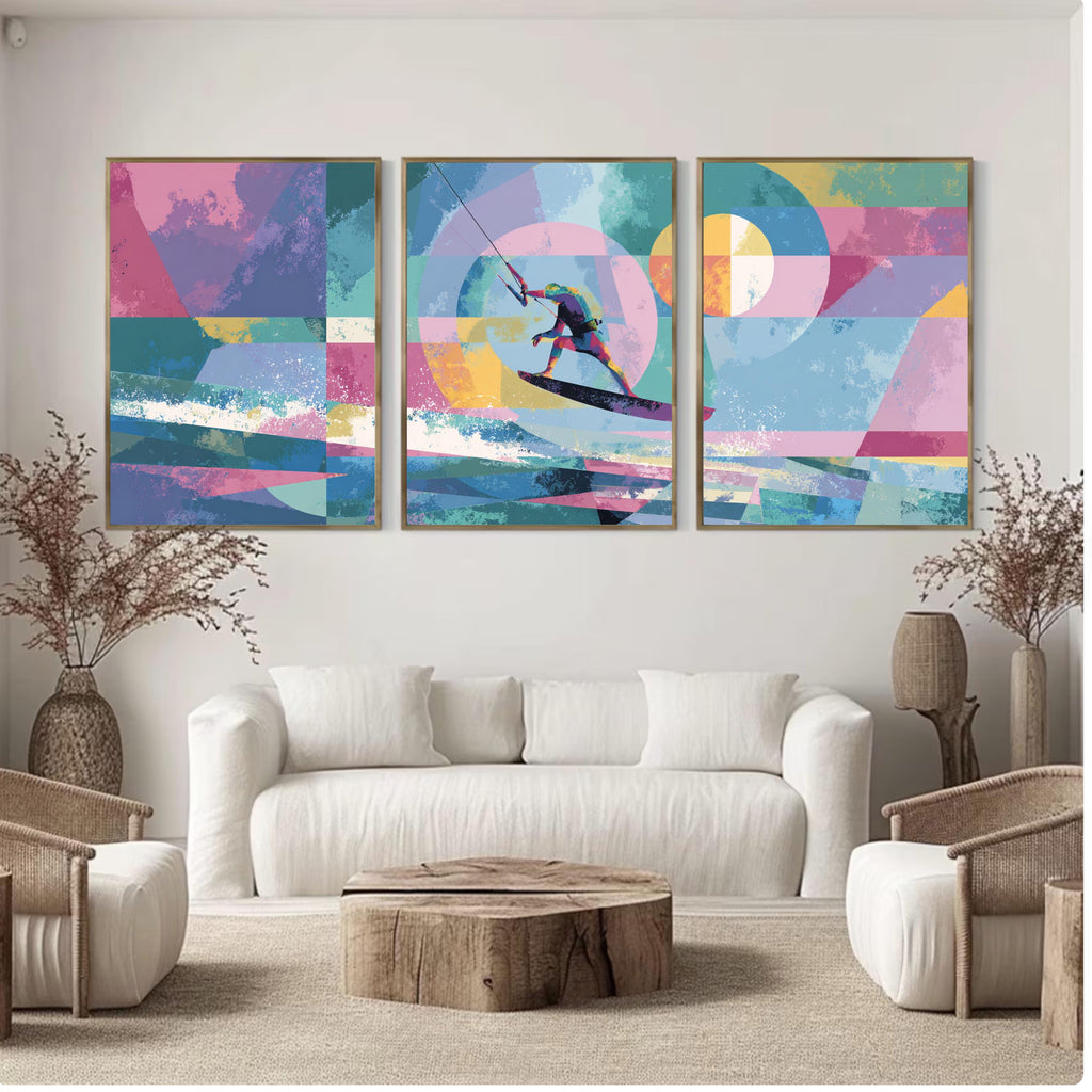 Abstract Kite Surfing Art Poster Set | 3 Piece Large Wall Prints
