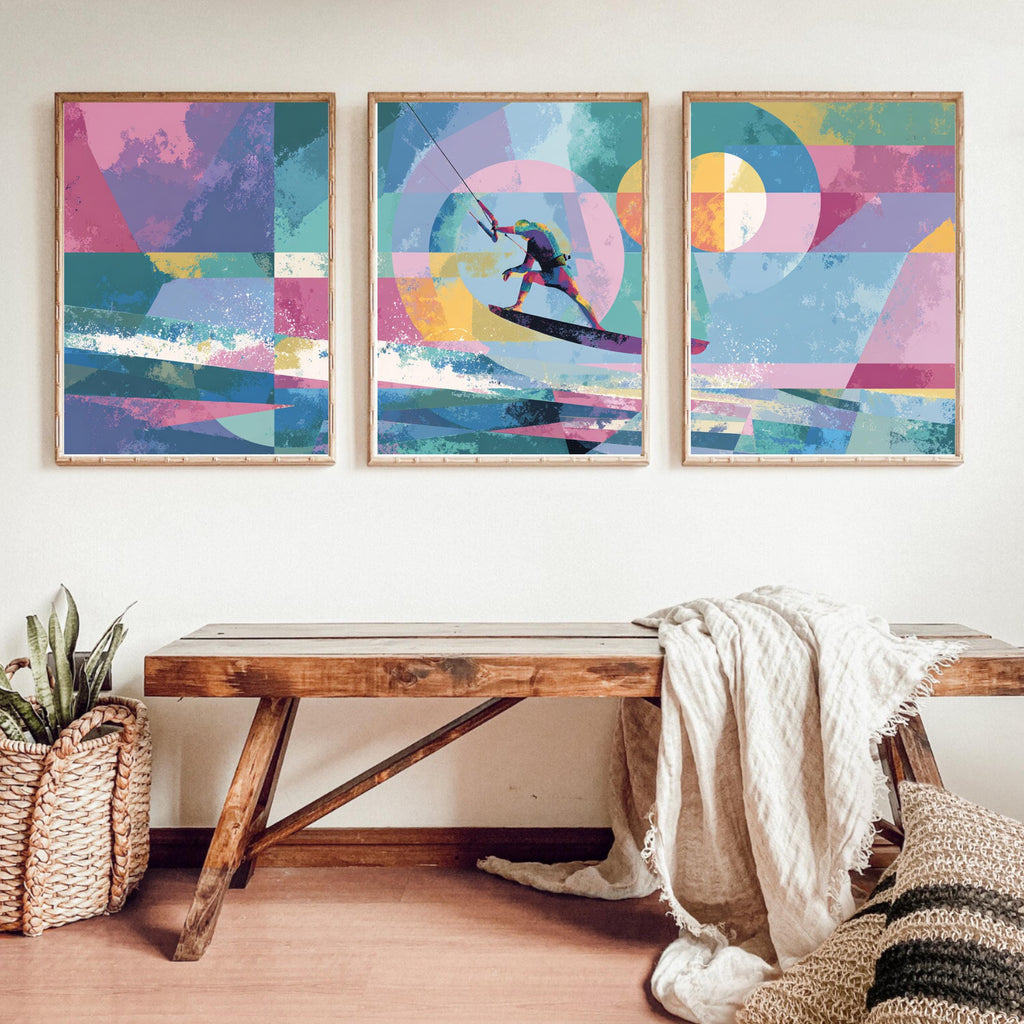 Abstract Kite Surfing Art Poster Set | 3 Piece Large Wall Prints