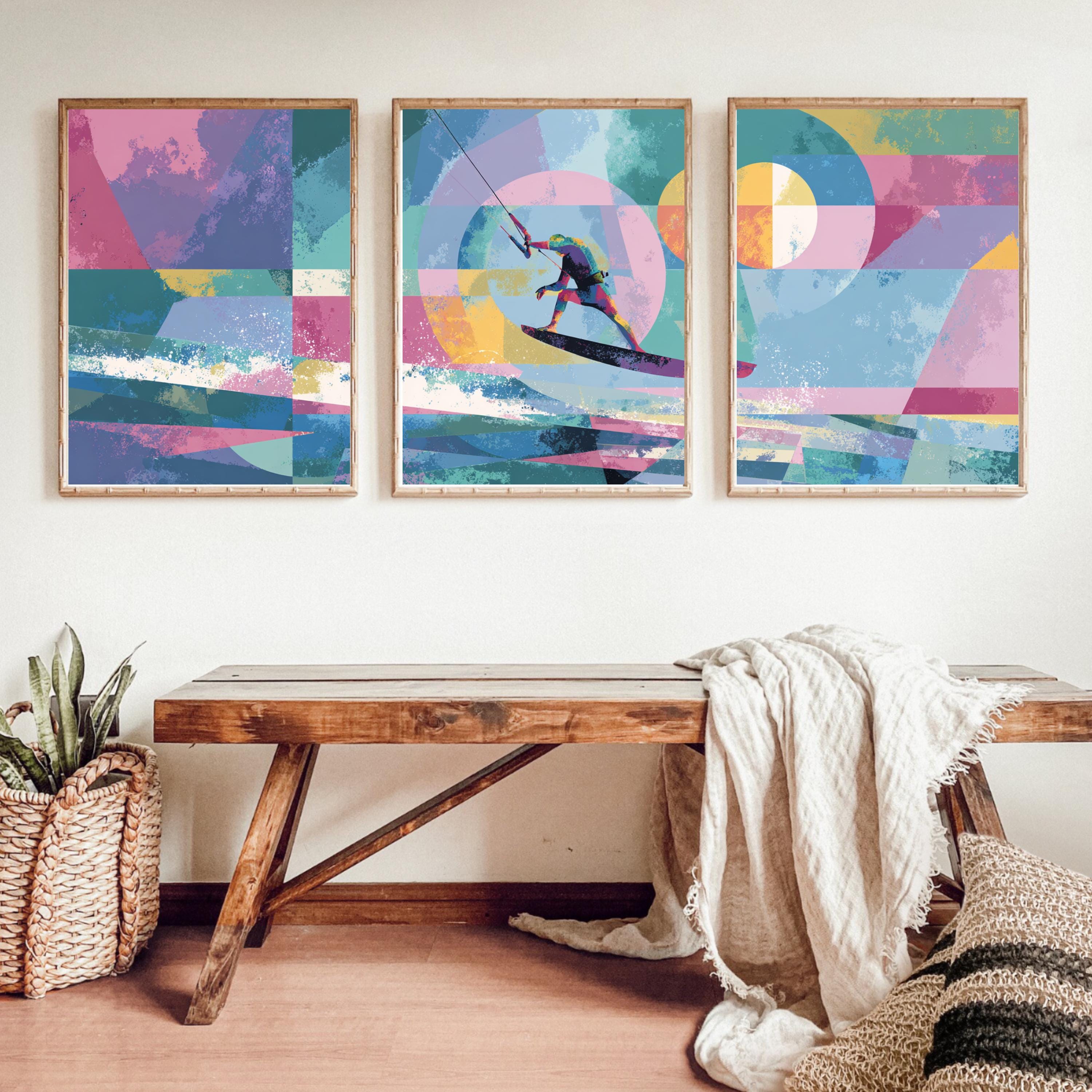 Abstract Kite Surfing Art Poster Set | 3 Piece Large Wall Prints