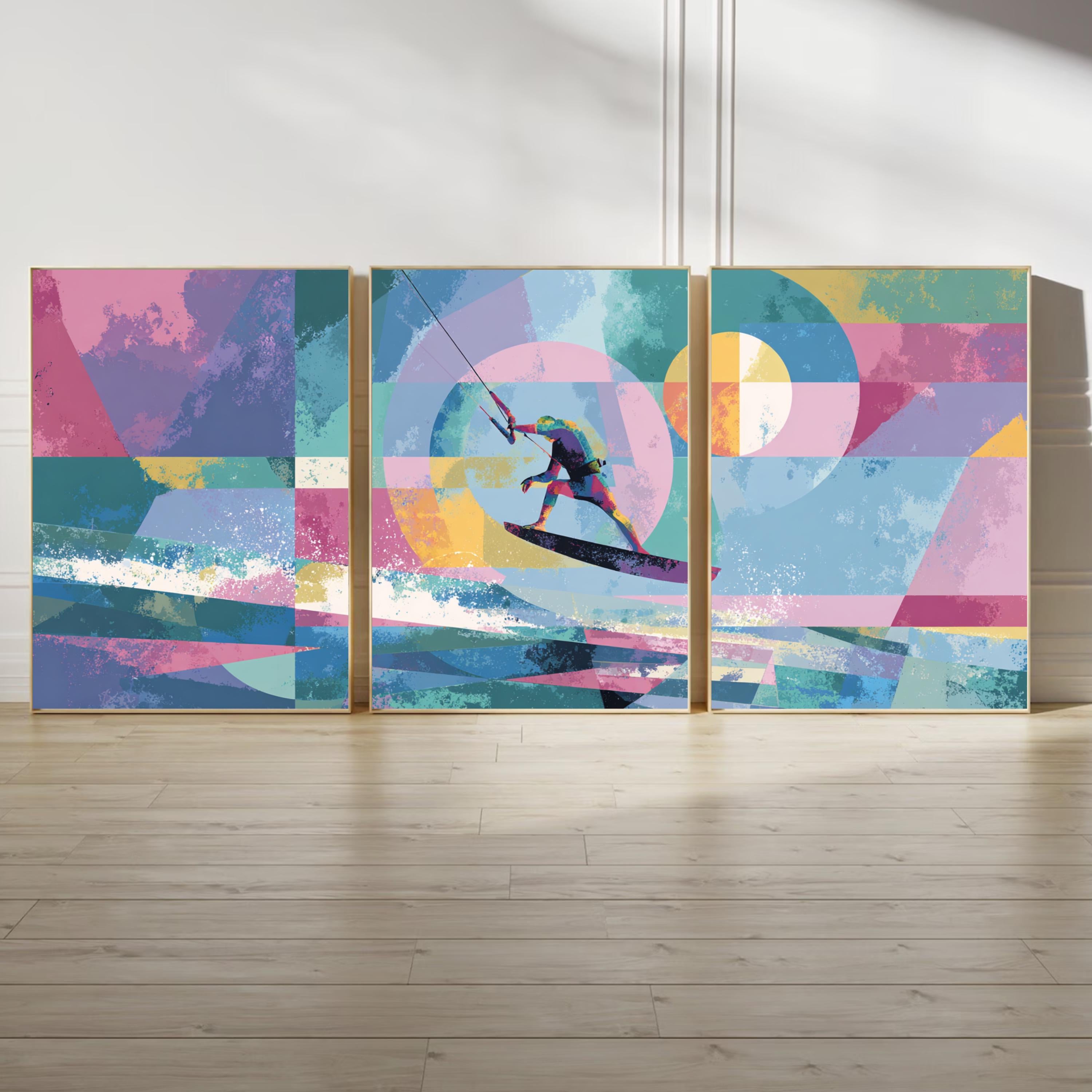Abstract Kite Surfing Art Poster Set | 3 Piece Large Wall Prints