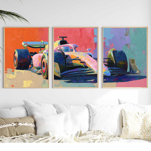 Abstract Formul 1 Racing Art Poster Set | 3 Piece Large Wall Prints