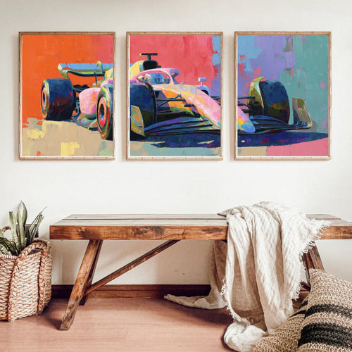 Abstract Formul 1 Racing Art Poster Set | 3 Piece Large Wall Prints
