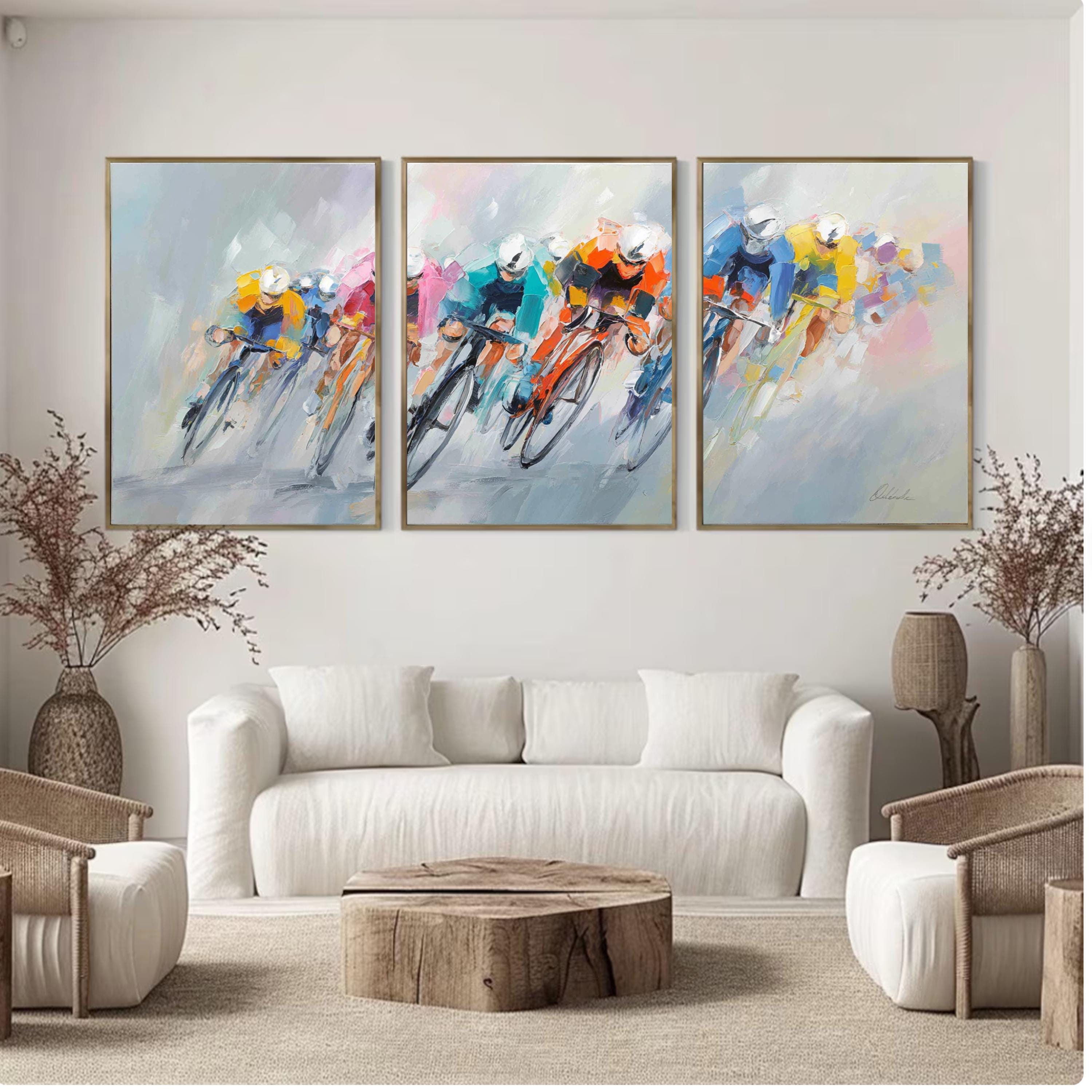 Tour de France Cycling Art Poster Set | 3 Piece Abstract Racing Wall Prints