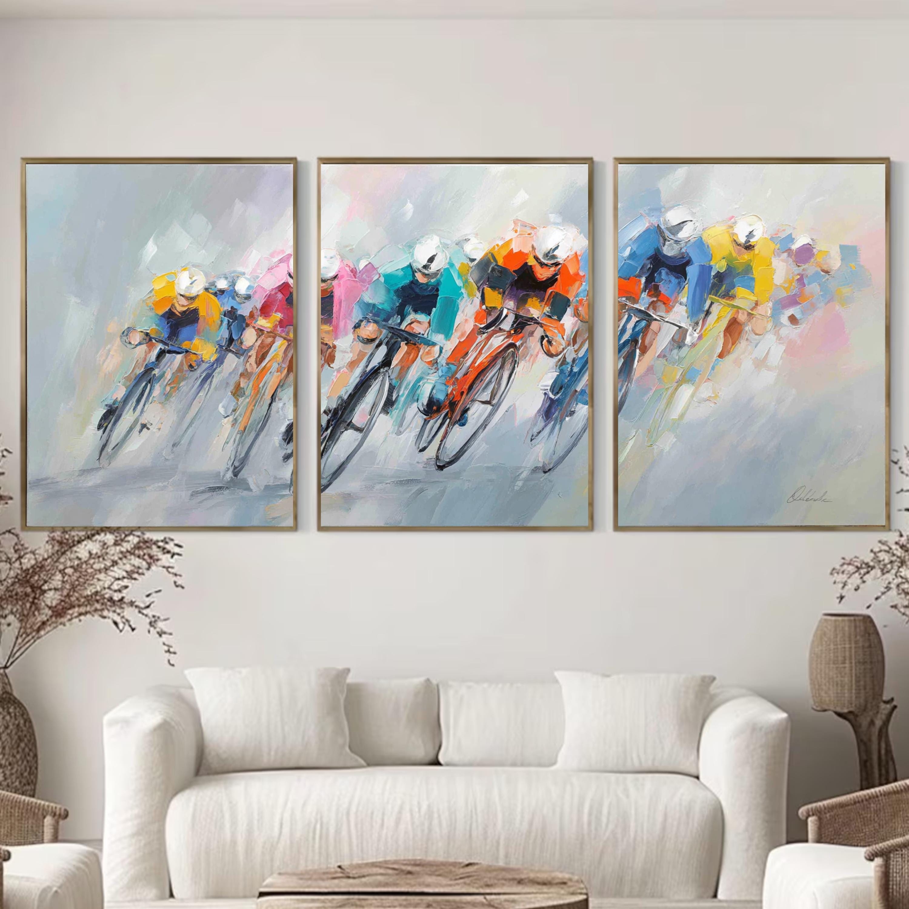Tour de France Cycling Art Poster Set | 3 Piece Abstract Racing Wall Prints