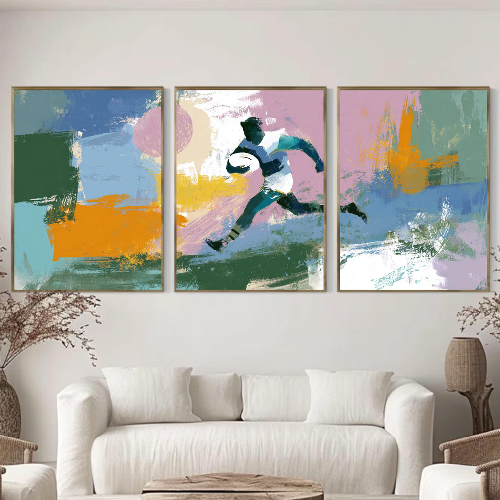 Abstract Rugby AFL Art Poster Set | 3 Piece Sports Wall Prints | Australian Rugby Gift