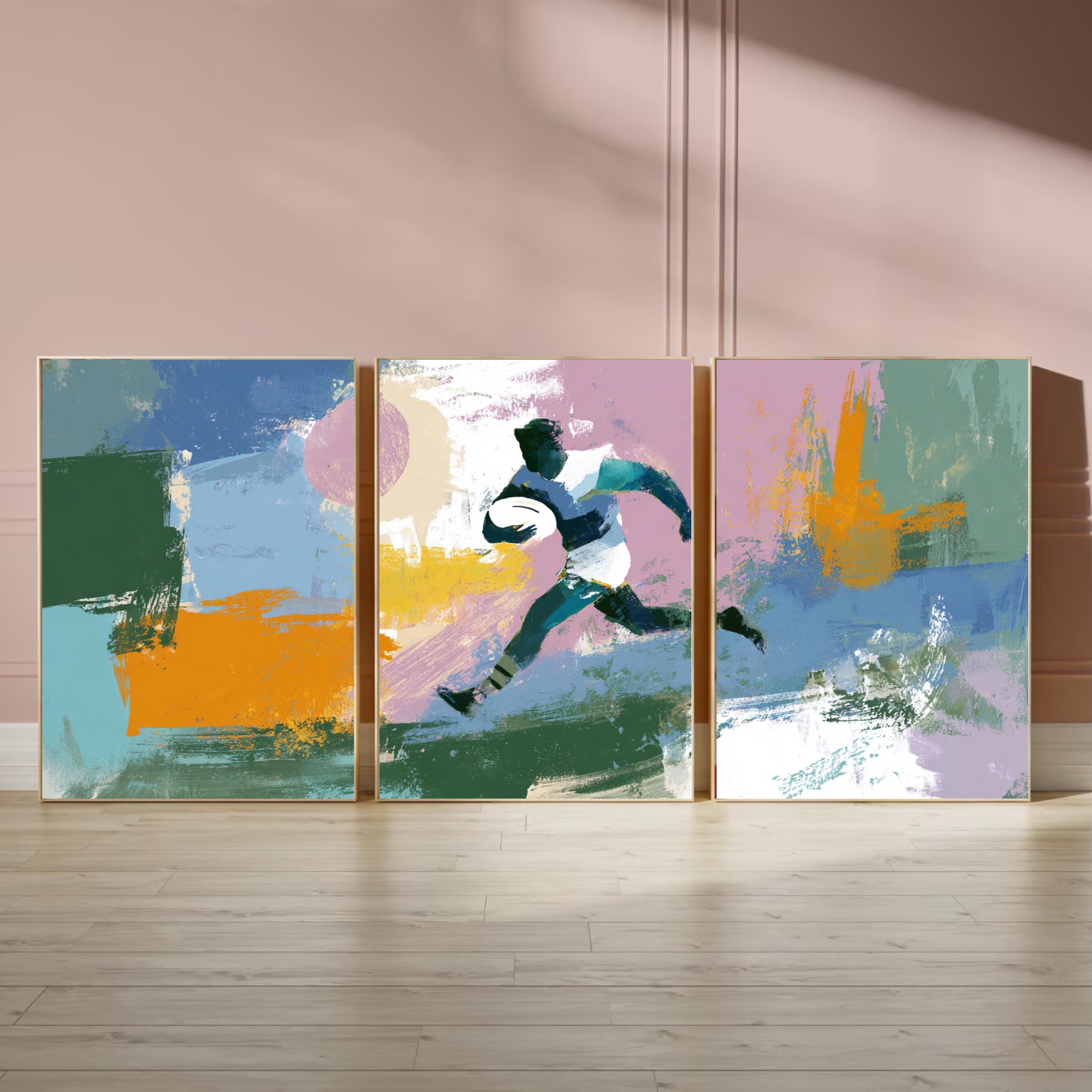 Abstract Rugby AFL Art Poster Set | 3 Piece Sports Wall Prints | Australian Rugby Gift