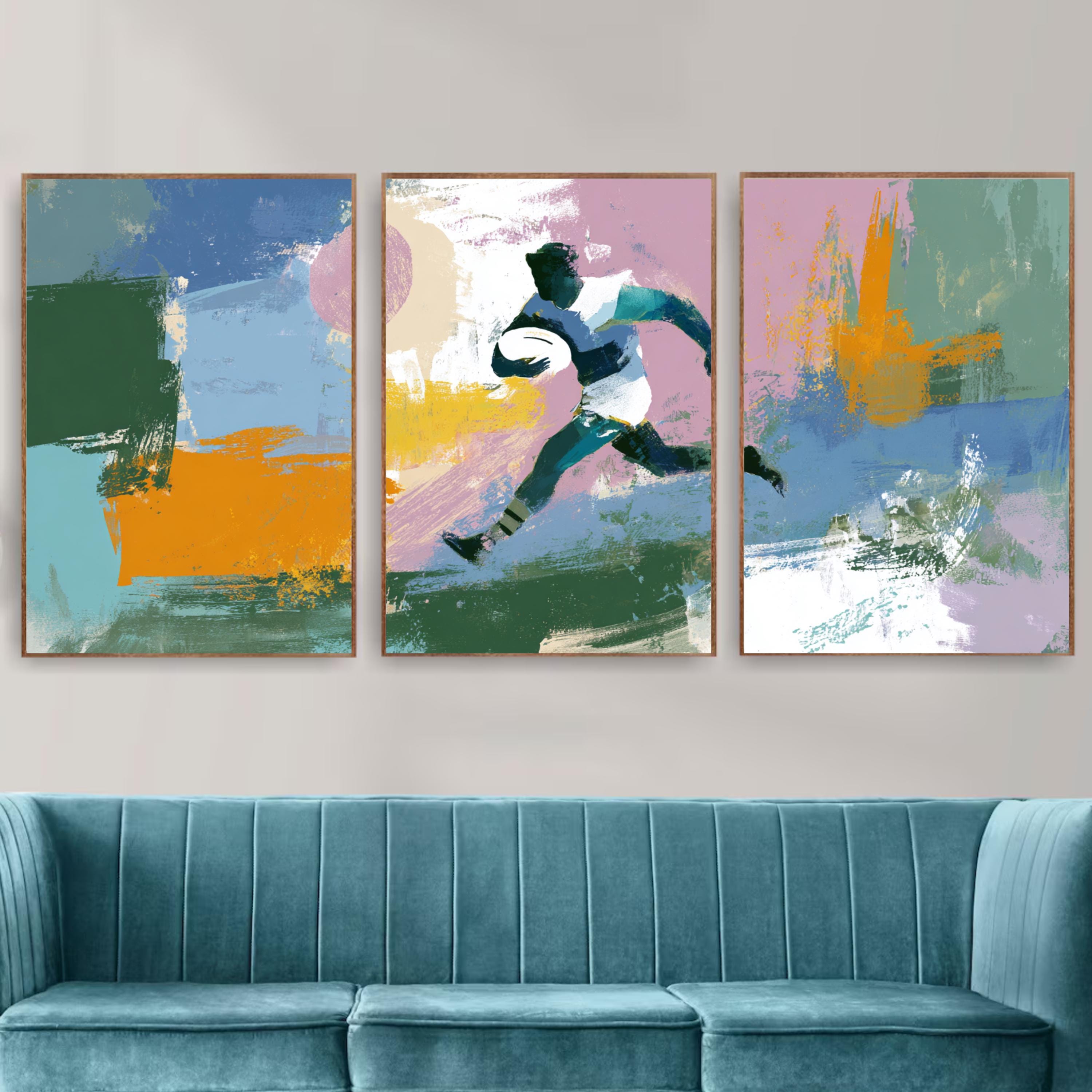 Abstract Rugby AFL Art Poster Set | 3 Piece Sports Wall Prints | Australian Rugby Gift