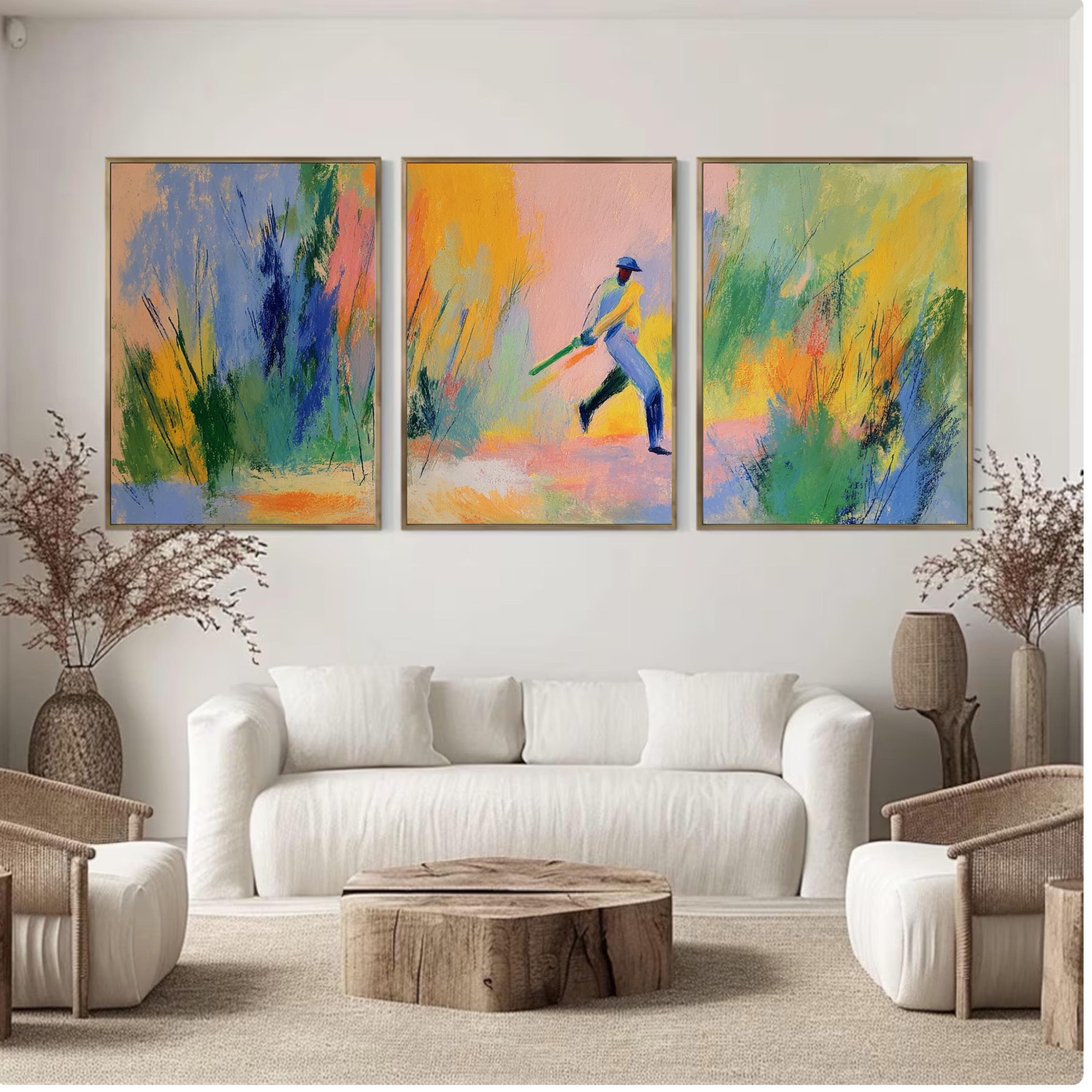 Abstract Cricket Art Poster Set | 3 Piece Sports Wall Prints | Cricket Gift for Fans and Players| Large 32x24 Inch Prints