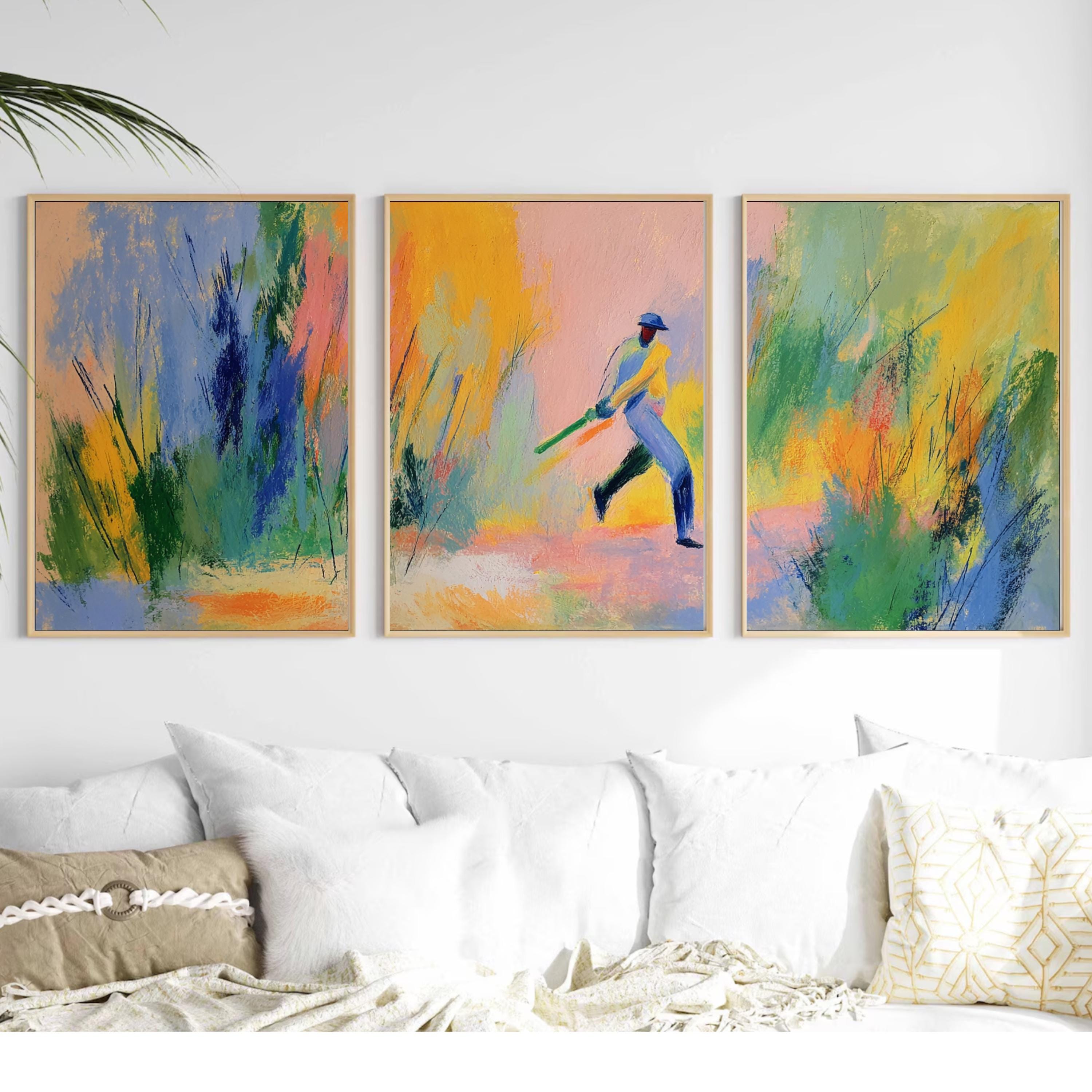 Abstract Cricket Art Poster Set | 3 Piece Sports Wall Prints | Cricket Gift for Fans and Players| Large 32x24 Inch Prints