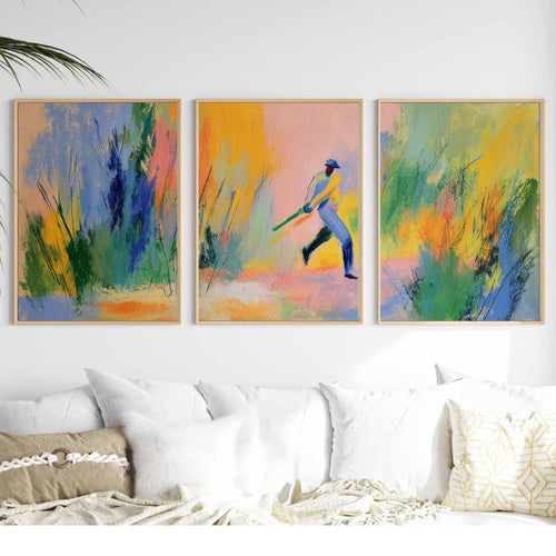 Abstract Cricket Art Poster Set | 3 Piece Sports Wall Prints | Cricket Gift for Fans and Players| Large 32x24 Inch Prints