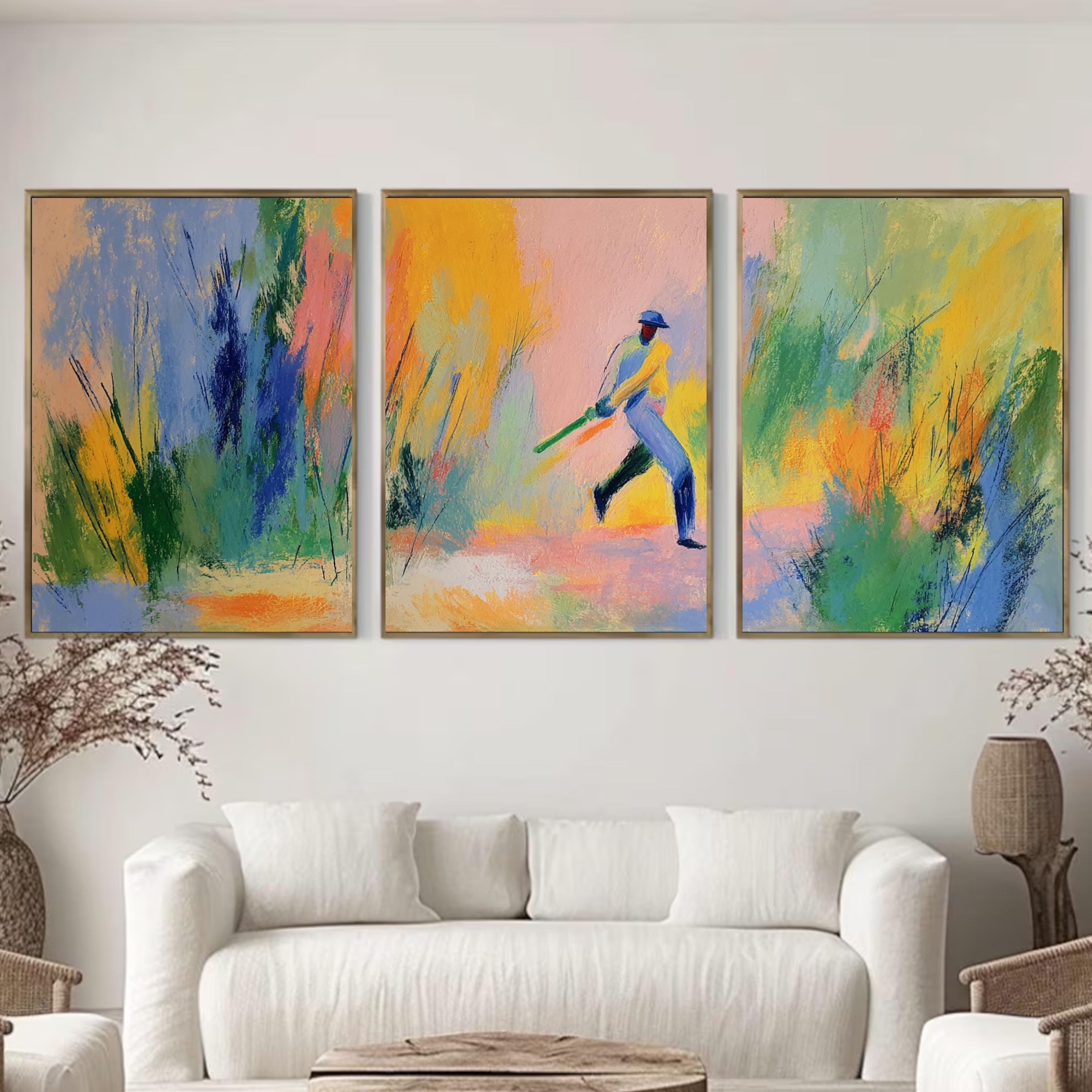 Abstract Cricket Art Poster Set | 3 Piece Sports Wall Prints | Cricket Gift for Fans and Players| Large 32x24 Inch Prints