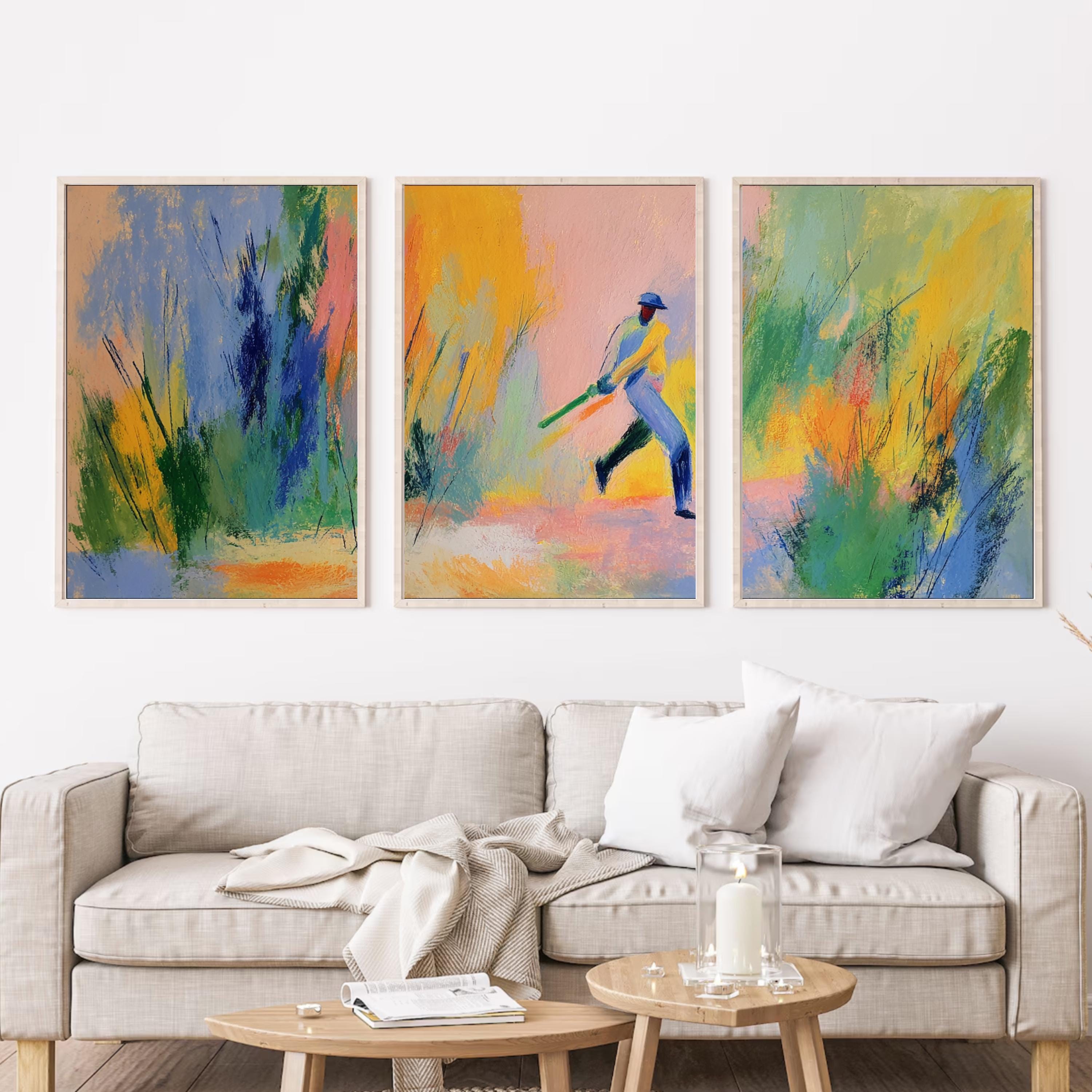 Abstract Cricket Art Poster Set | 3 Piece Sports Wall Prints | Cricket Gift for Fans and Players| Large 32x24 Inch Prints