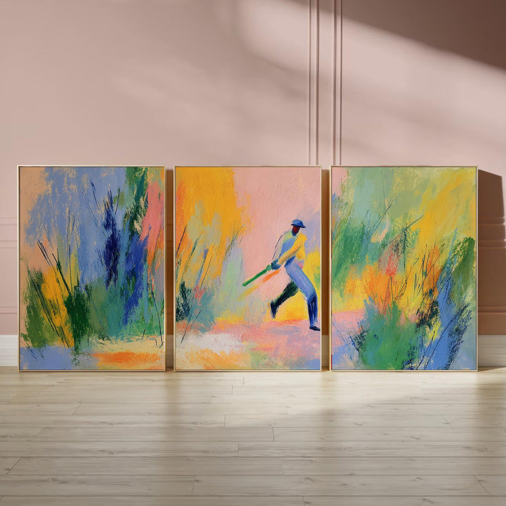 Abstract Cricket Art Poster Set | 3 Piece Sports Wall Prints | Cricket Gift for Fans and Players| Large 32x24 Inch Prints