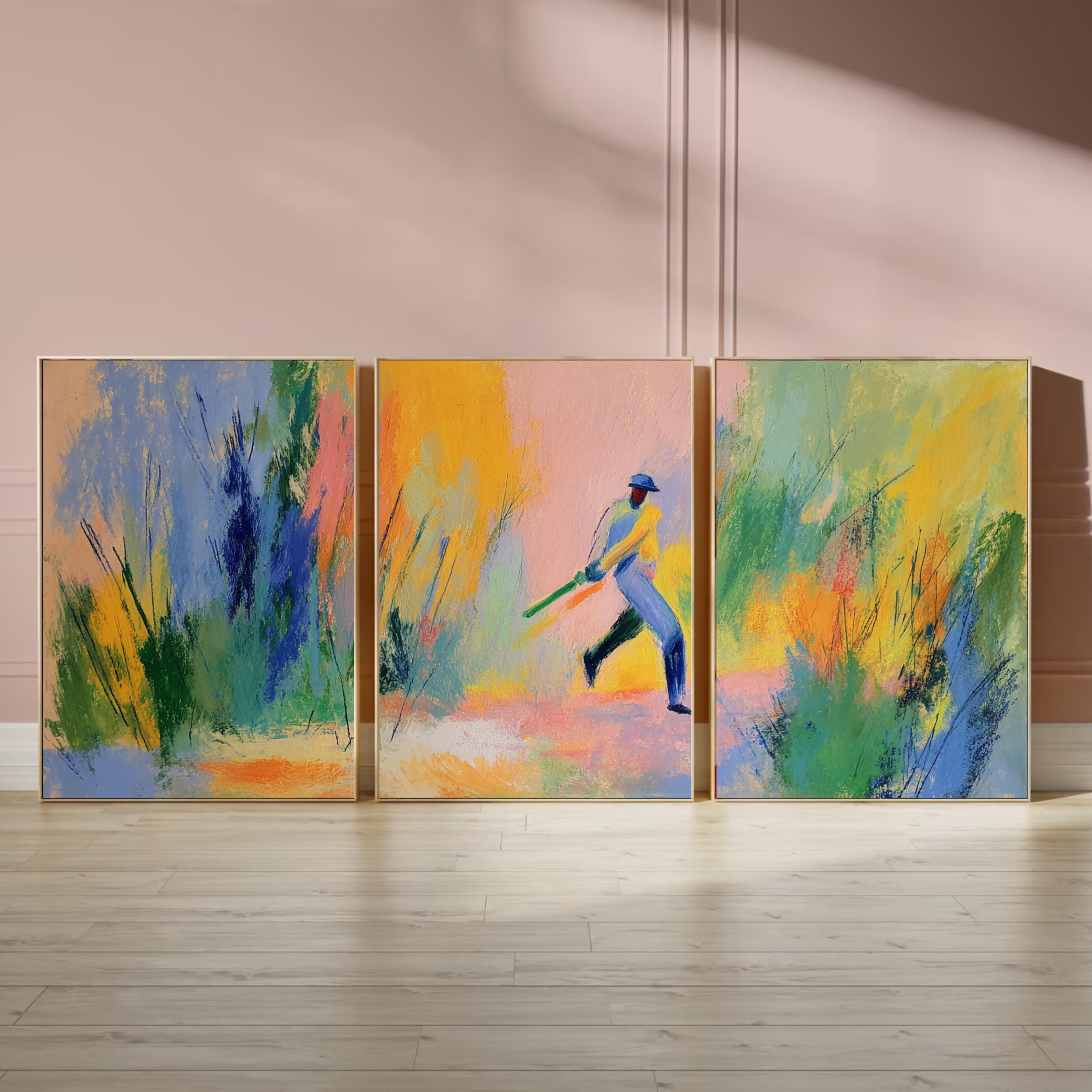 Abstract Cricket Art Poster Set | 3 Piece Sports Wall Prints | Cricket Gift for Fans and Players| Large 32x24 Inch Prints