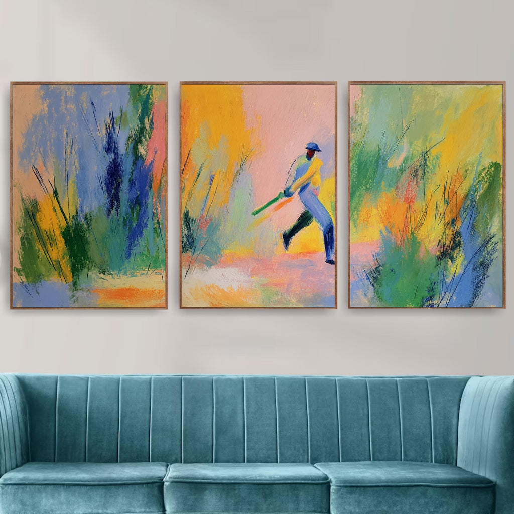 Abstract Cricket Art Poster Set | 3 Piece Sports Wall Prints | Cricket Gift for Fans and Players| Large 32x24 Inch Prints