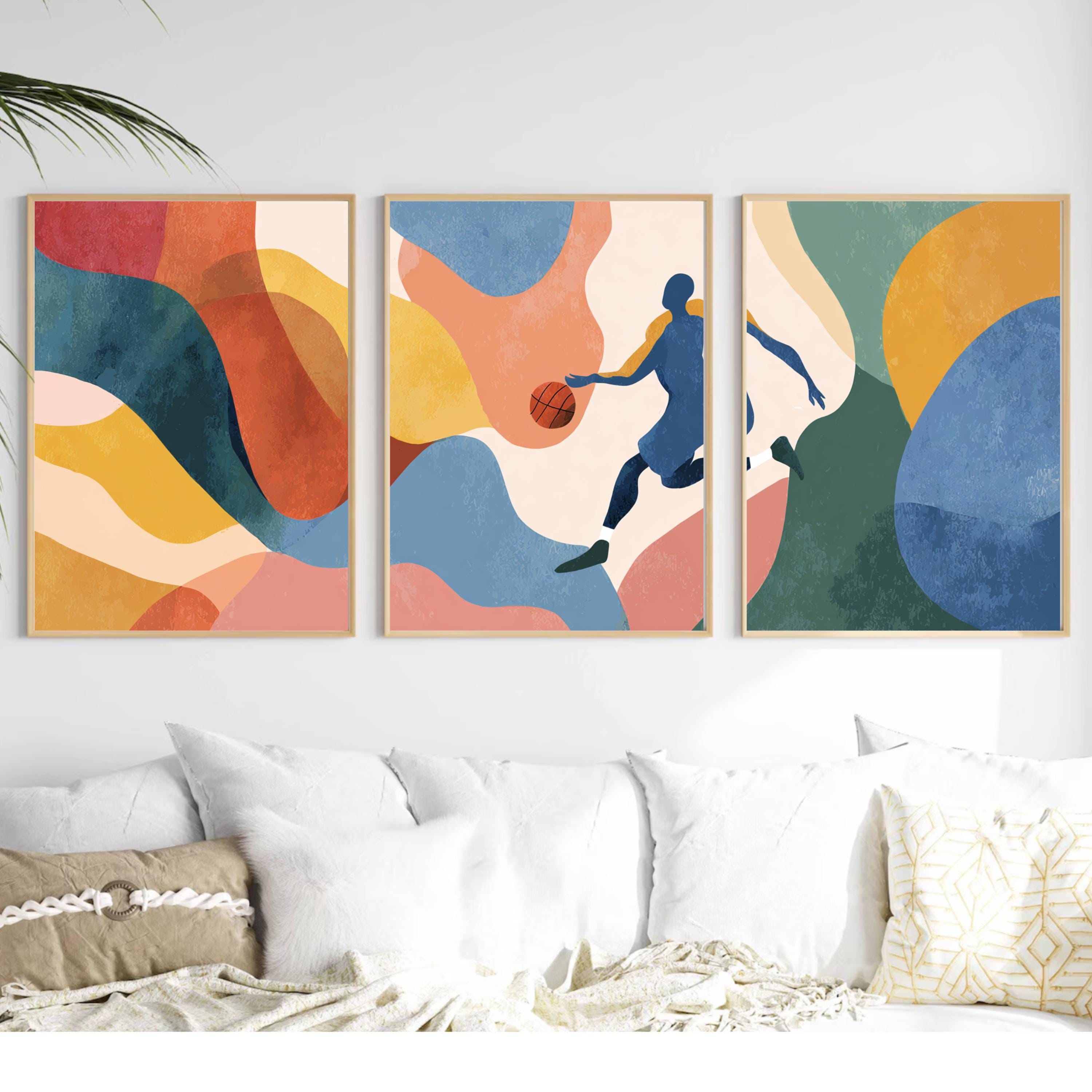 Abstract Basketball Art Poster Set | 3 Piece Sports Wall Prints | Basketball Gift for Players and Fans, Large 32x24 Inch Prints
