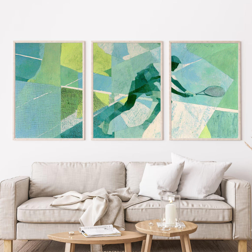 Abstract Tennis Art Poster Set | 3 Piece Sports Wall Prints | Tennis Gift for Players and Fans| Large 32x24 Inch Prints