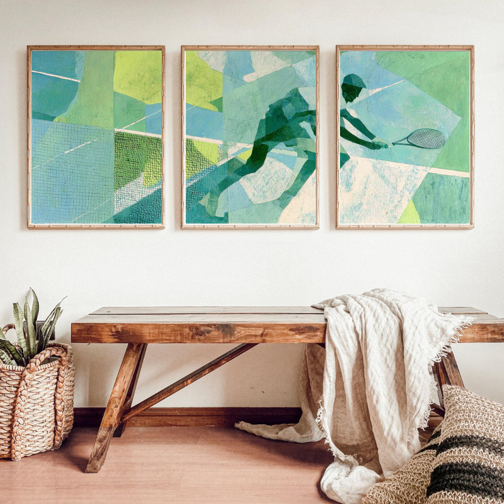 Abstract Tennis Art Poster Set | 3 Piece Sports Wall Prints | Tennis Gift for Players and Fans| Large 32x24 Inch Prints