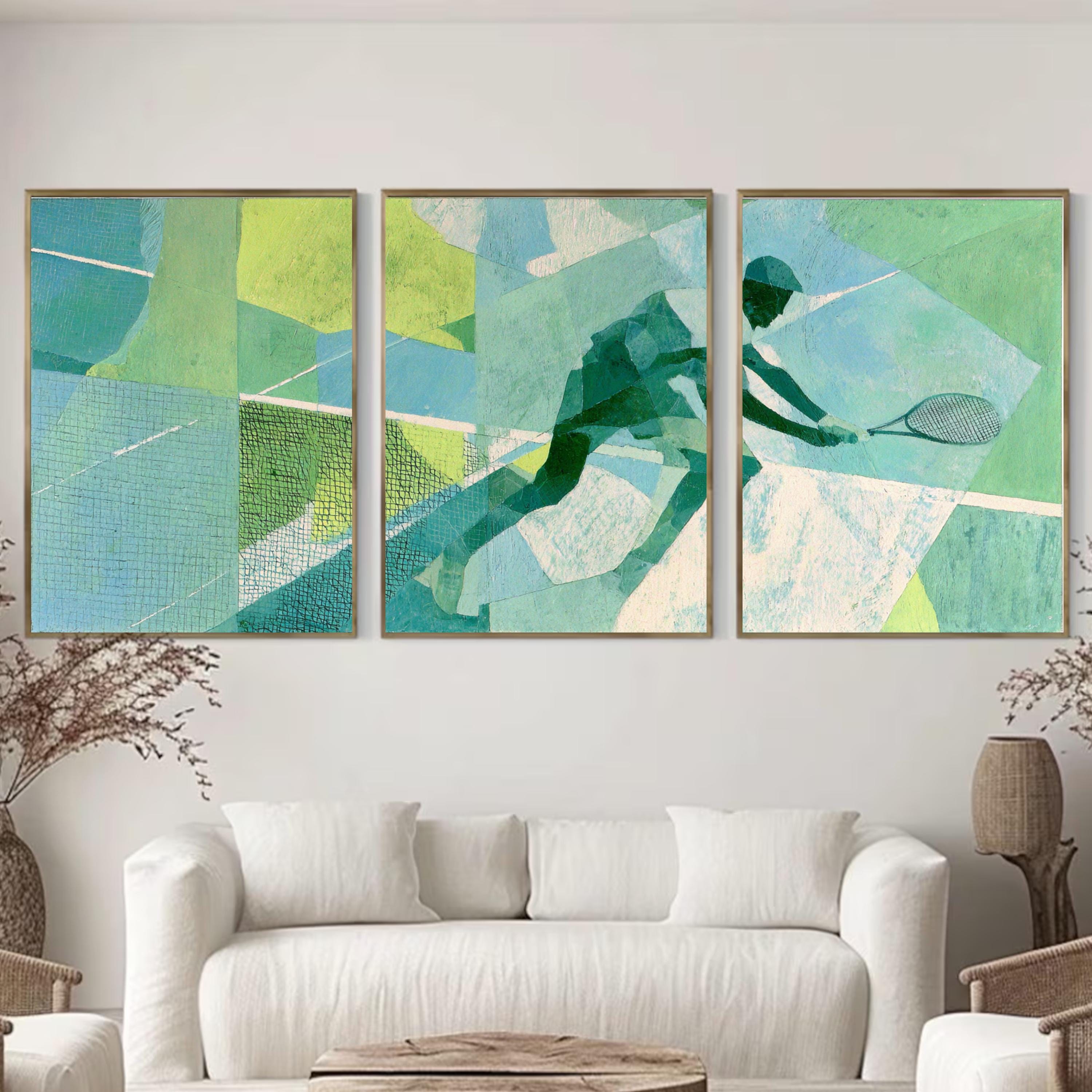 Abstract Tennis Art Poster Set | 3 Piece Sports Wall Prints | Tennis Gift for Players and Fans| Large 32x24 Inch Prints