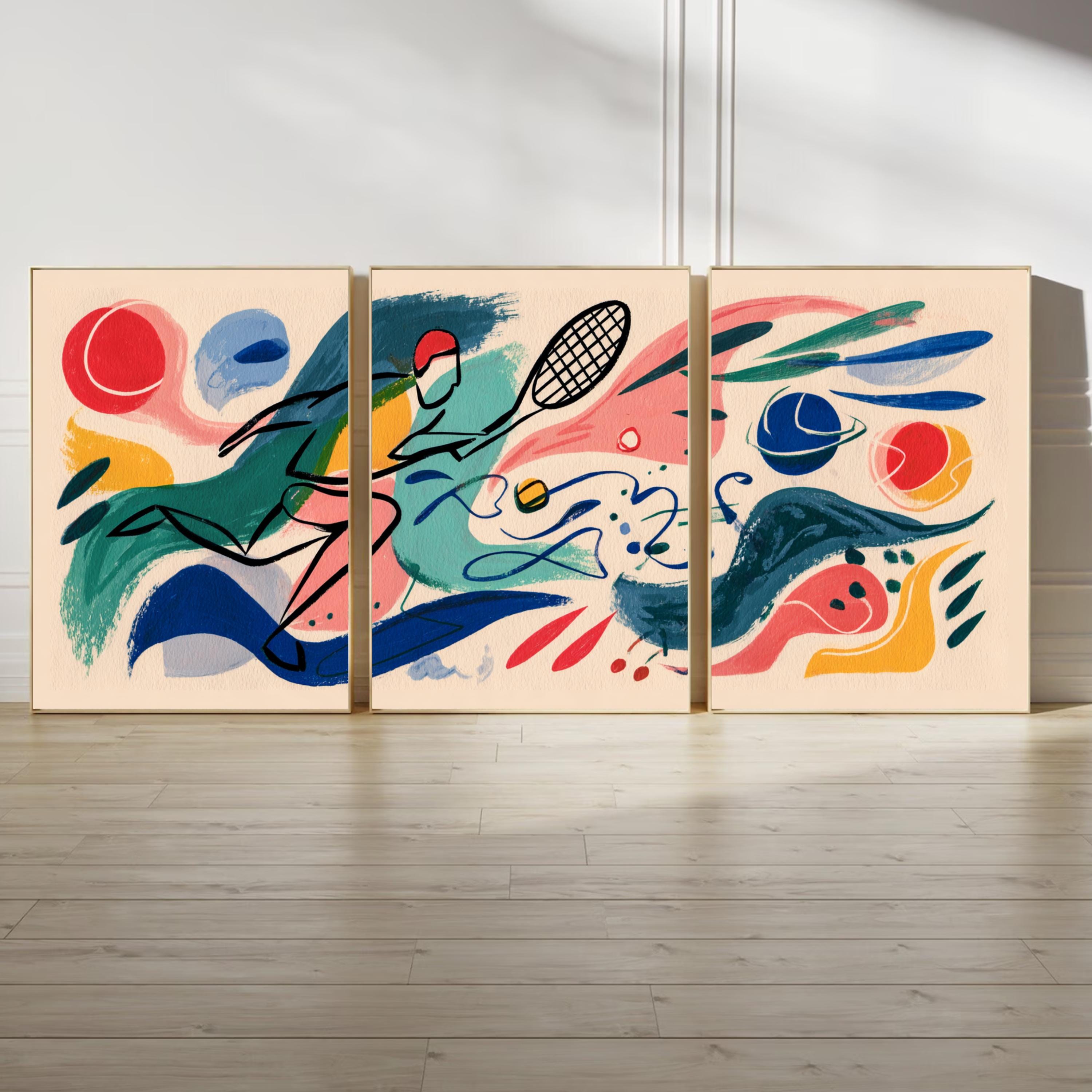 Modern Abstract Tennis Art Poster Set | Matisse Inspired Sports Wall Prints | 3 Piece Tennis Artwork