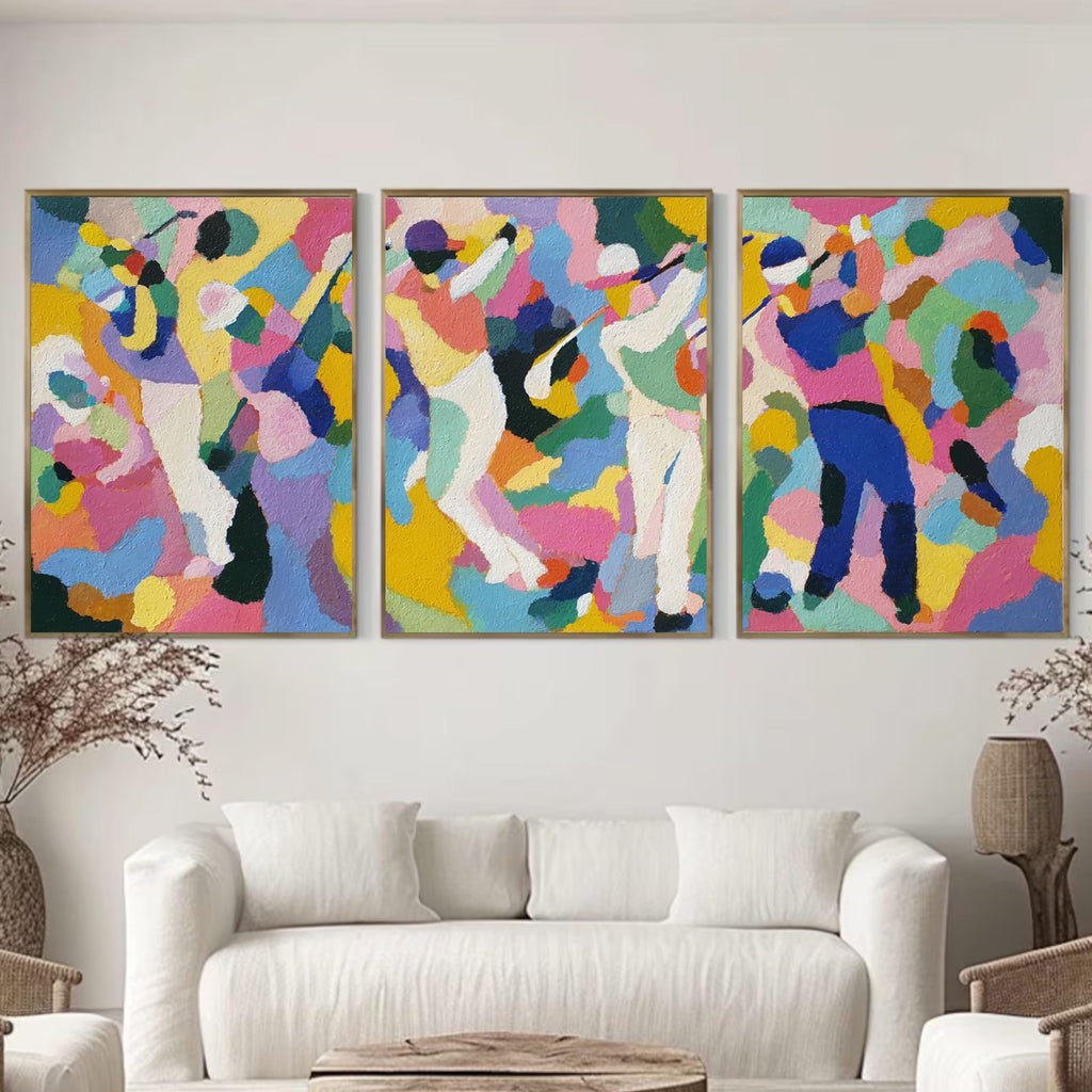 Modern Abstract Golf Art Poster Set | Matisse Inspired Sports Wall Prints | 3 Piece Golf Artwork
