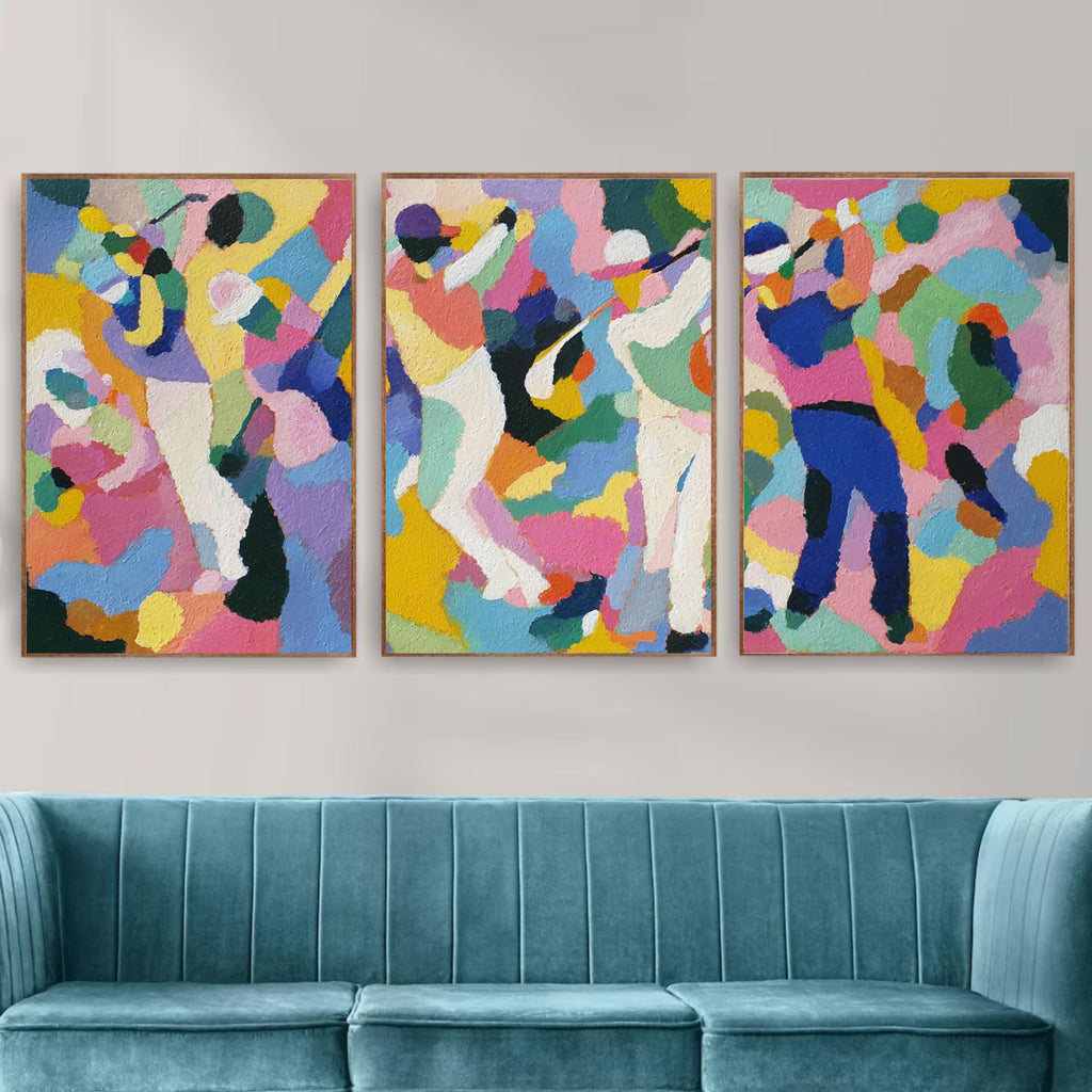 Modern Abstract Golf Art Poster Set | Matisse Inspired Sports Wall Prints | 3 Piece Golf Artwork