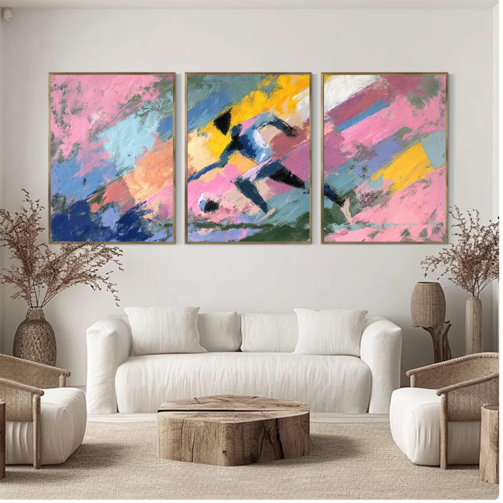 Abstract Soccer Art Poster Set | 3 Piece Sports Wall Prints | Football Gift for Players and Fans, Large 32x24 Inch Prints