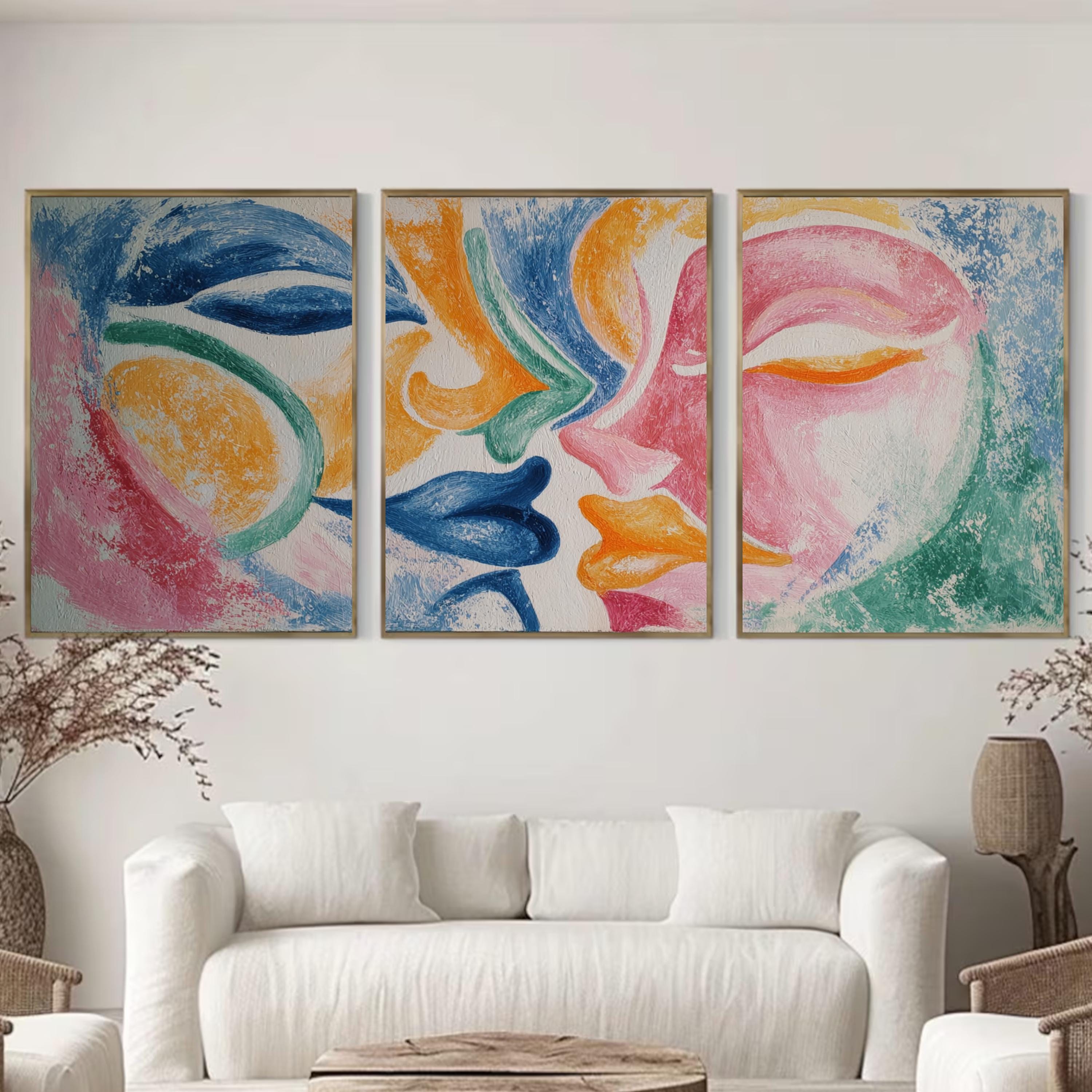 Abstract Lovers Art Poster Set | 3 Piece Modern Wall Prints | Colorful Contemporary Artwork