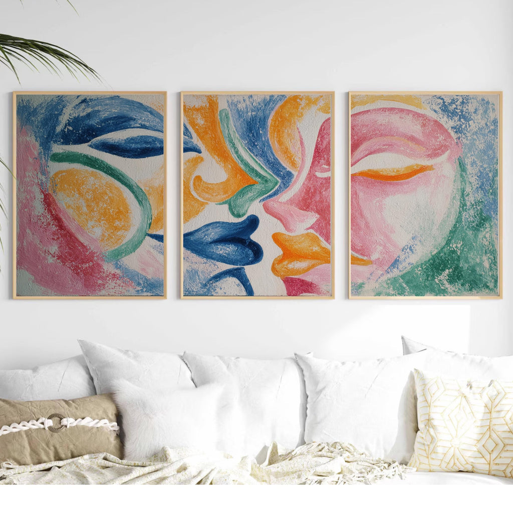 Abstract Lovers Art Poster Set | 3 Piece Modern Wall Prints | Colorful Contemporary Artwork