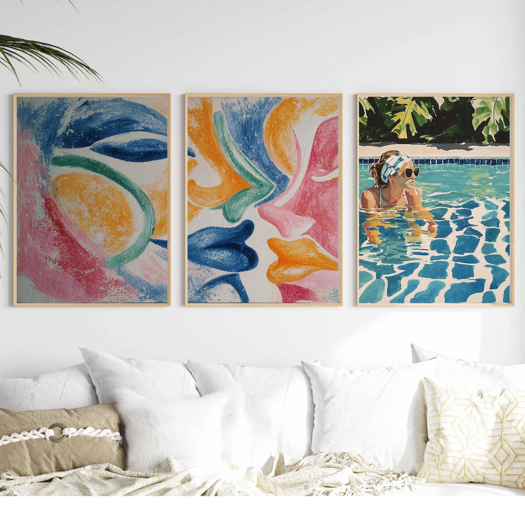 Abstract Lovers Art Poster Set | 3 Piece Modern Wall Prints | Colorful Contemporary Artwork
