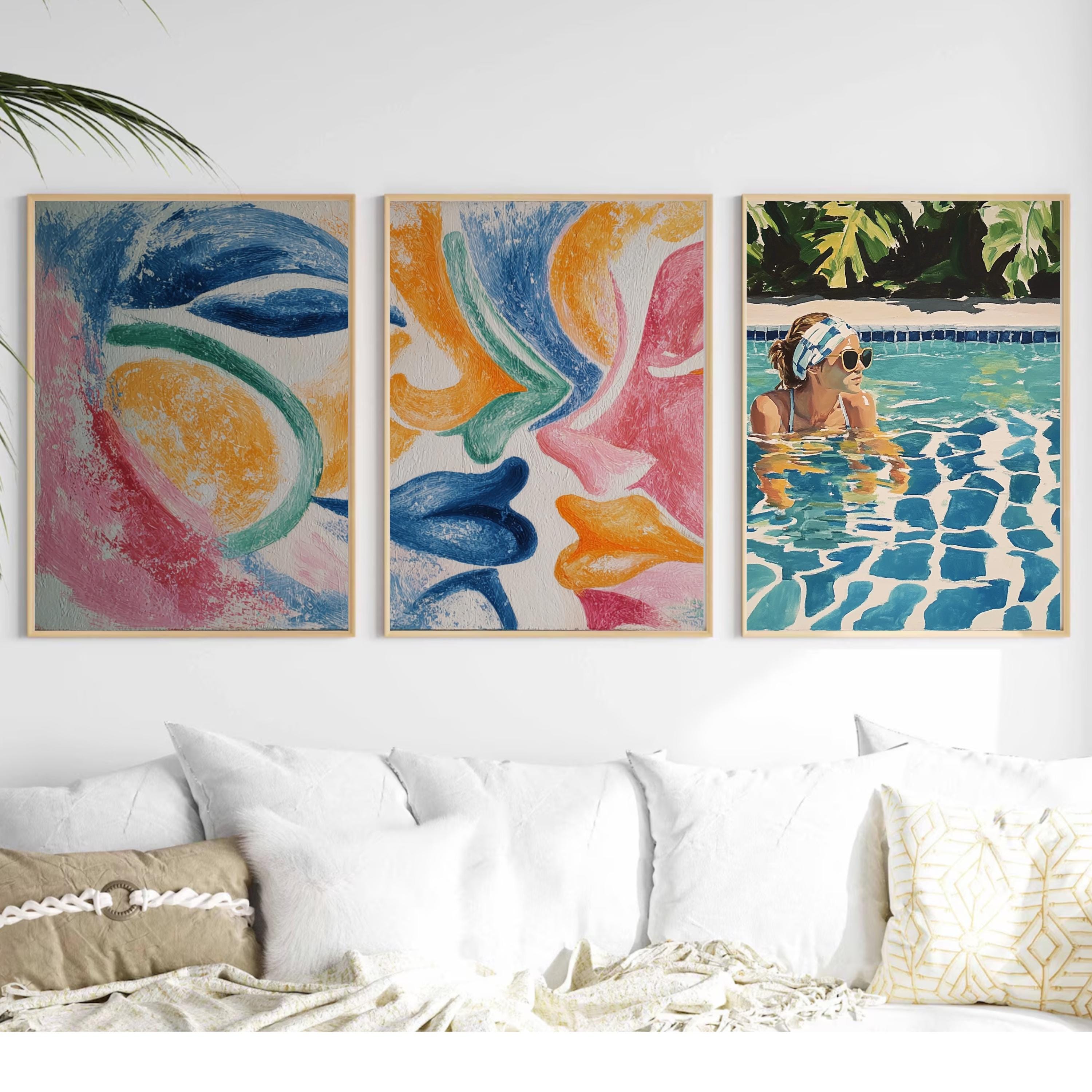 Abstract Lovers Art Poster Set | 3 Piece Modern Wall Prints | Colorful Contemporary Artwork