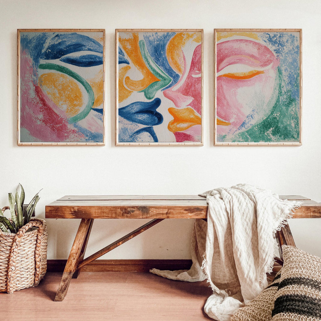 Abstract Lovers Art Poster Set | 3 Piece Modern Wall Prints | Colorful Contemporary Artwork
