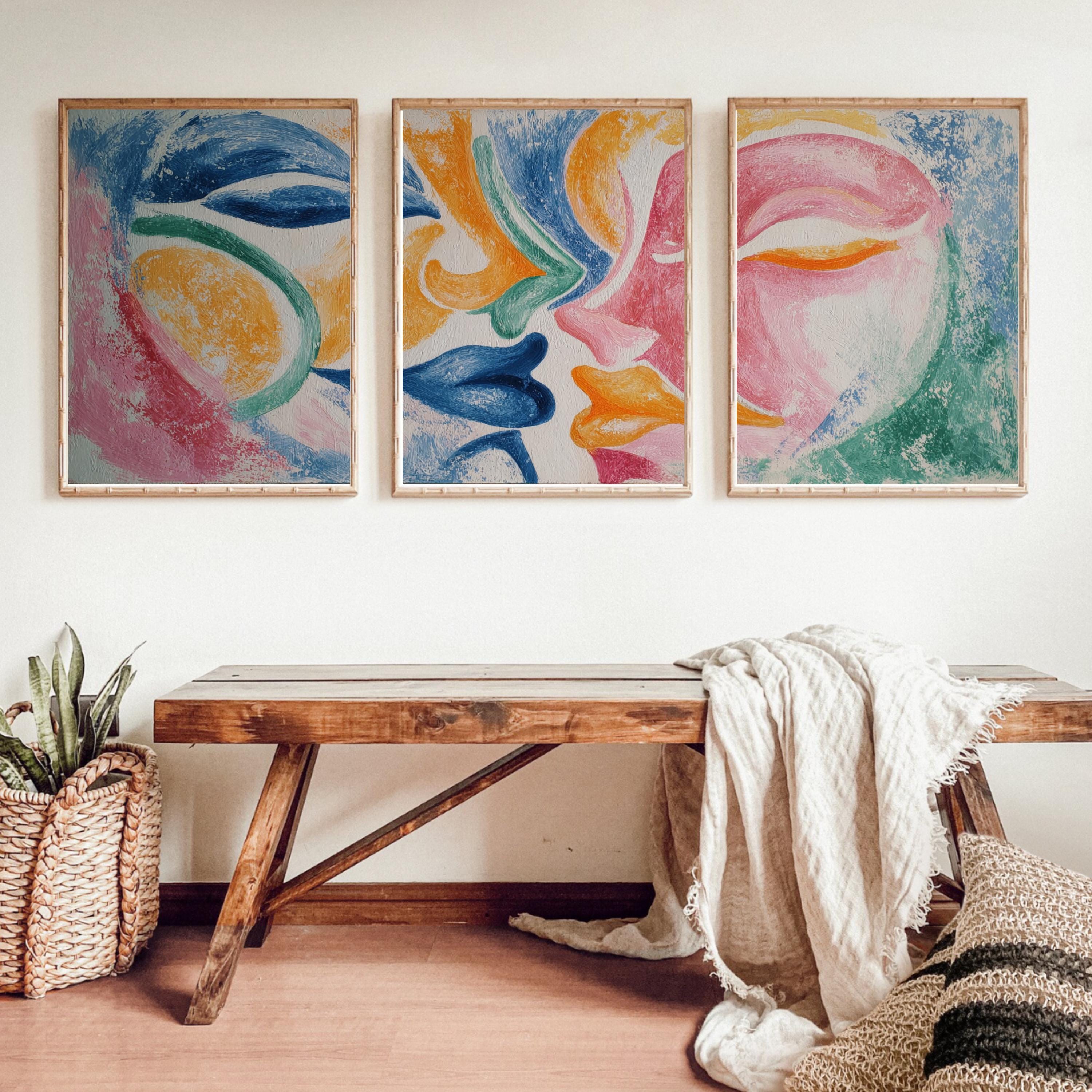 Abstract Lovers Art Poster Set | 3 Piece Modern Wall Prints | Colorful Contemporary Artwork