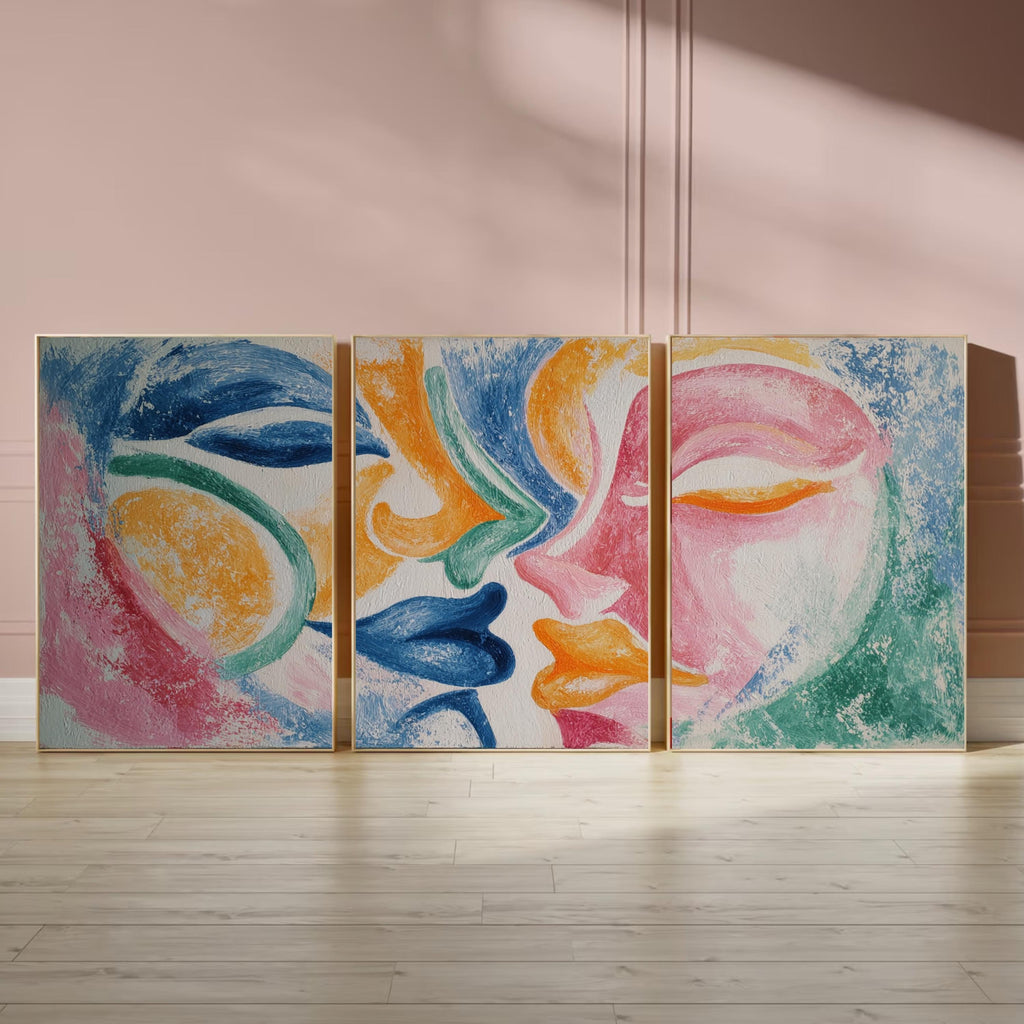 Abstract Lovers Art Poster Set | 3 Piece Modern Wall Prints | Colorful Contemporary Artwork