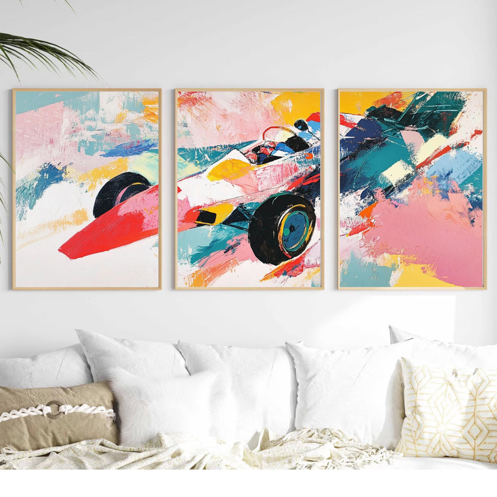 Abstract Ferrari Racing Art Poster Set | 3 Piece Large Wall Prints