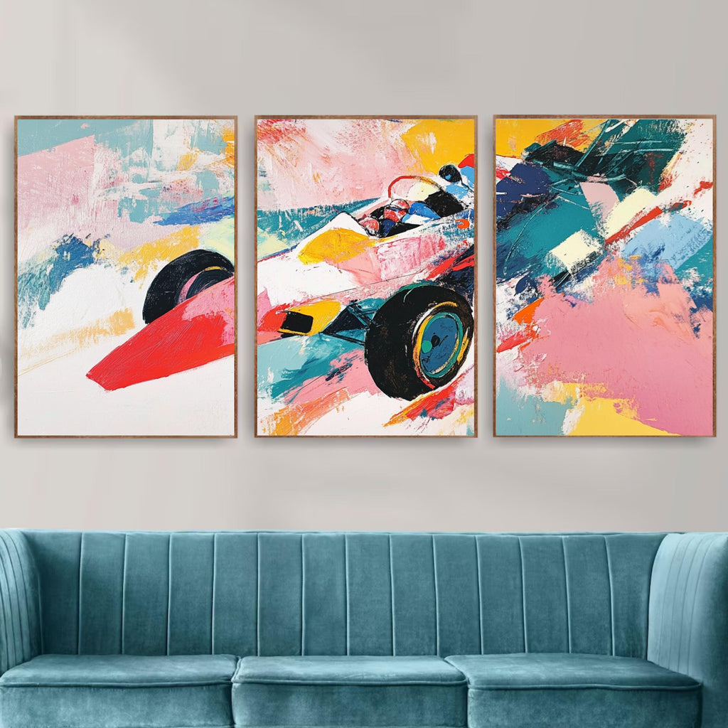 Abstract Ferrari Racing Art Poster Set | 3 Piece Large Wall Prints