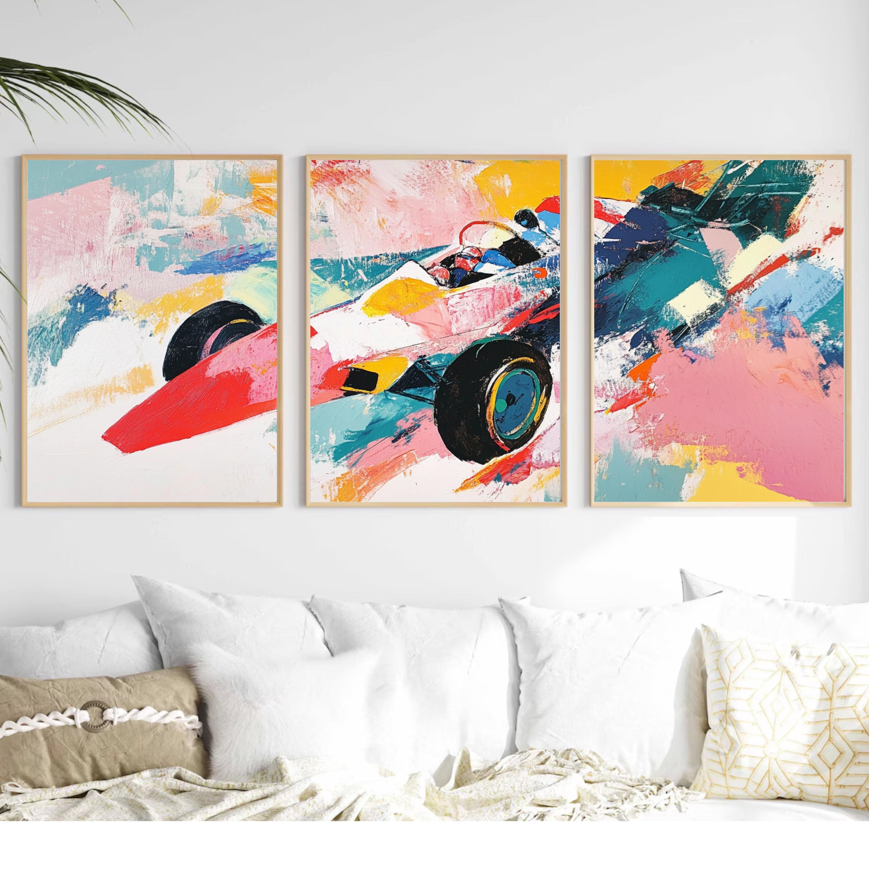 Abstract Ferrari Racing Art Poster Set | 3 Piece Large Wall Prints
