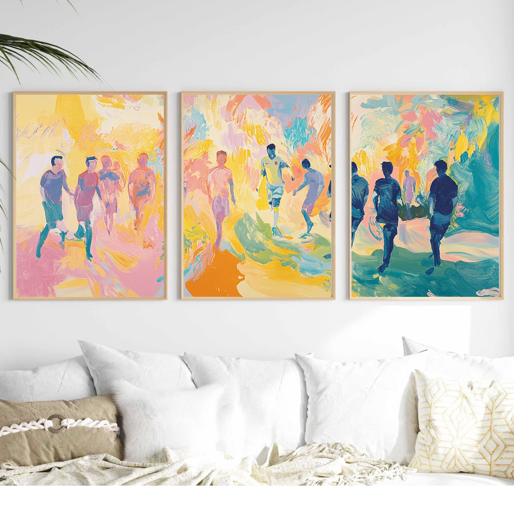 Soccer Team Art Poster Set | Perfect Gift for Soccer Lovers | 3 Piece Vibrant Sports Artwork