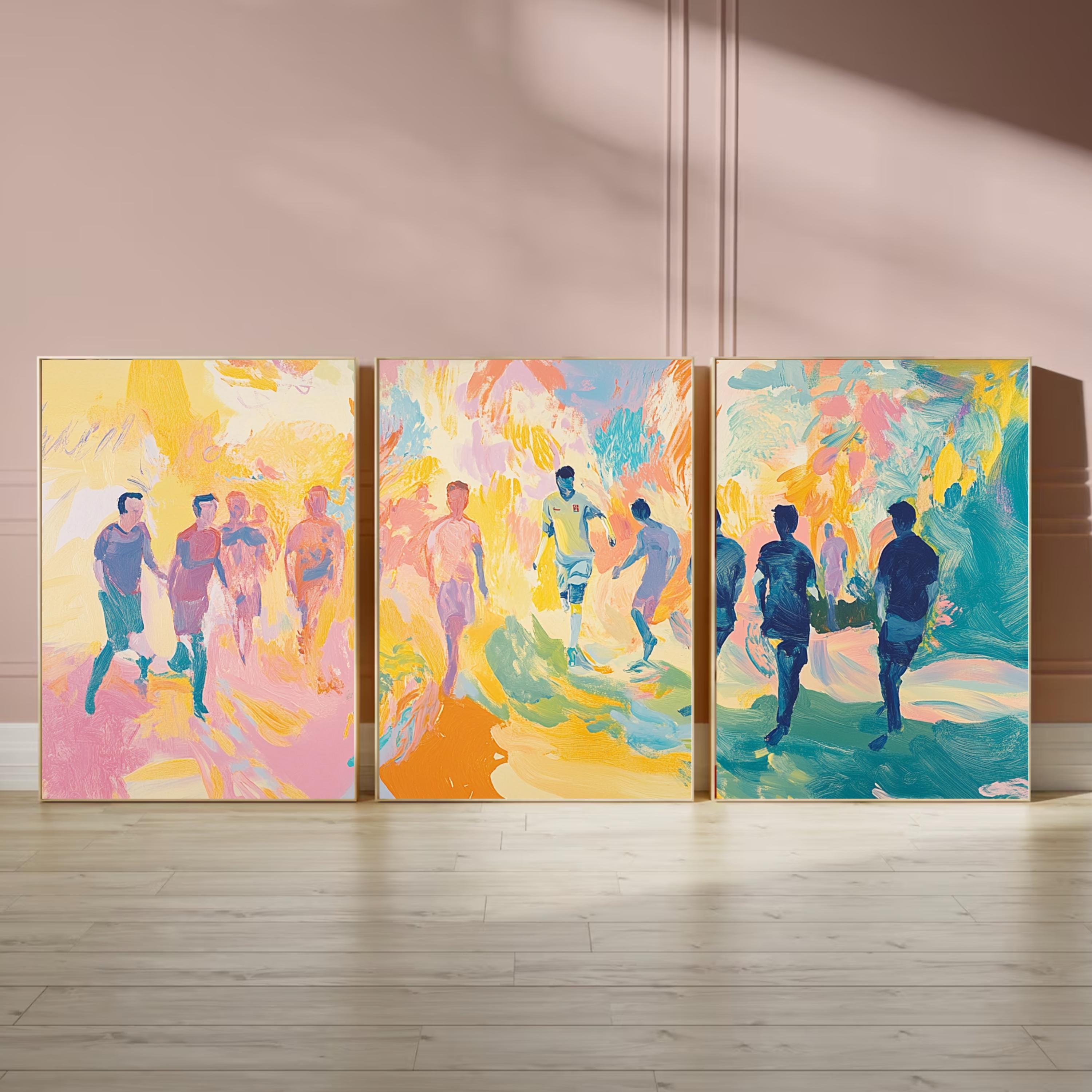 Soccer Team Art Poster Set | Perfect Gift for Soccer Lovers | 3 Piece Vibrant Sports Artwork