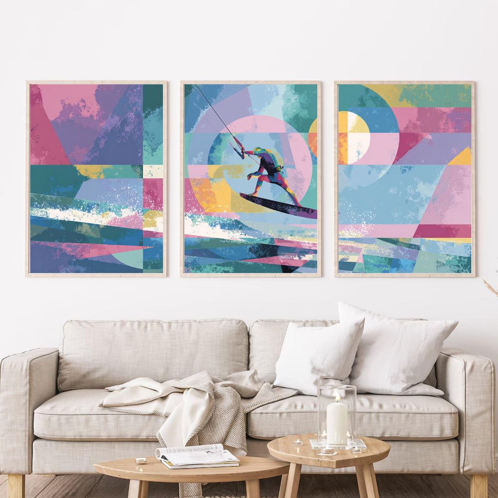 Abstract Kite Surfing Art Poster Set | 3 Piece Large Wall Prints
