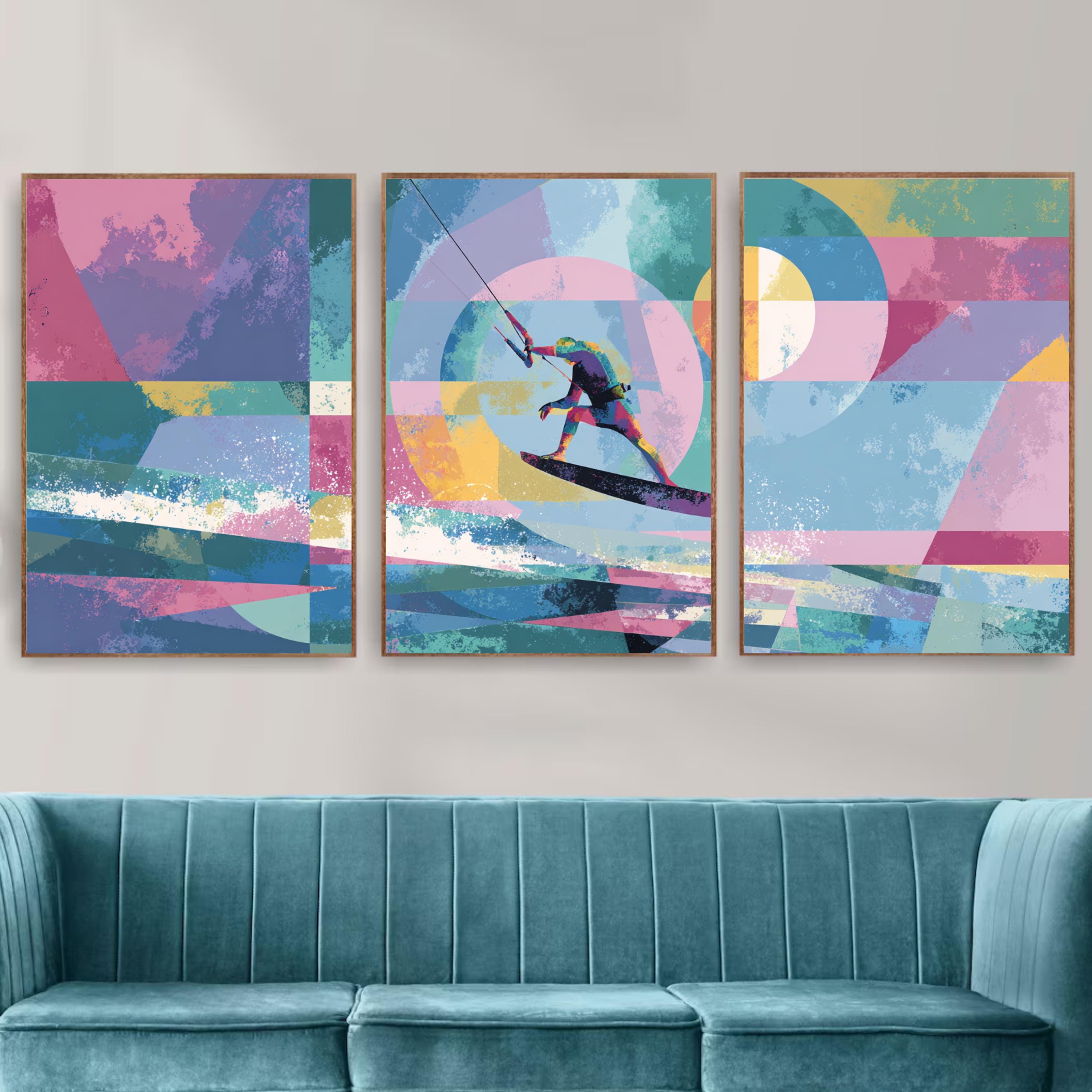 Abstract Kite Surfing Art Poster Set | 3 Piece Large Wall Prints