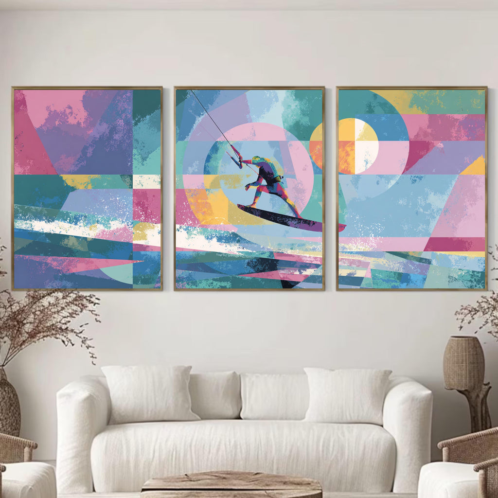 Abstract Kite Surfing Art Poster Set | 3 Piece Large Wall Prints