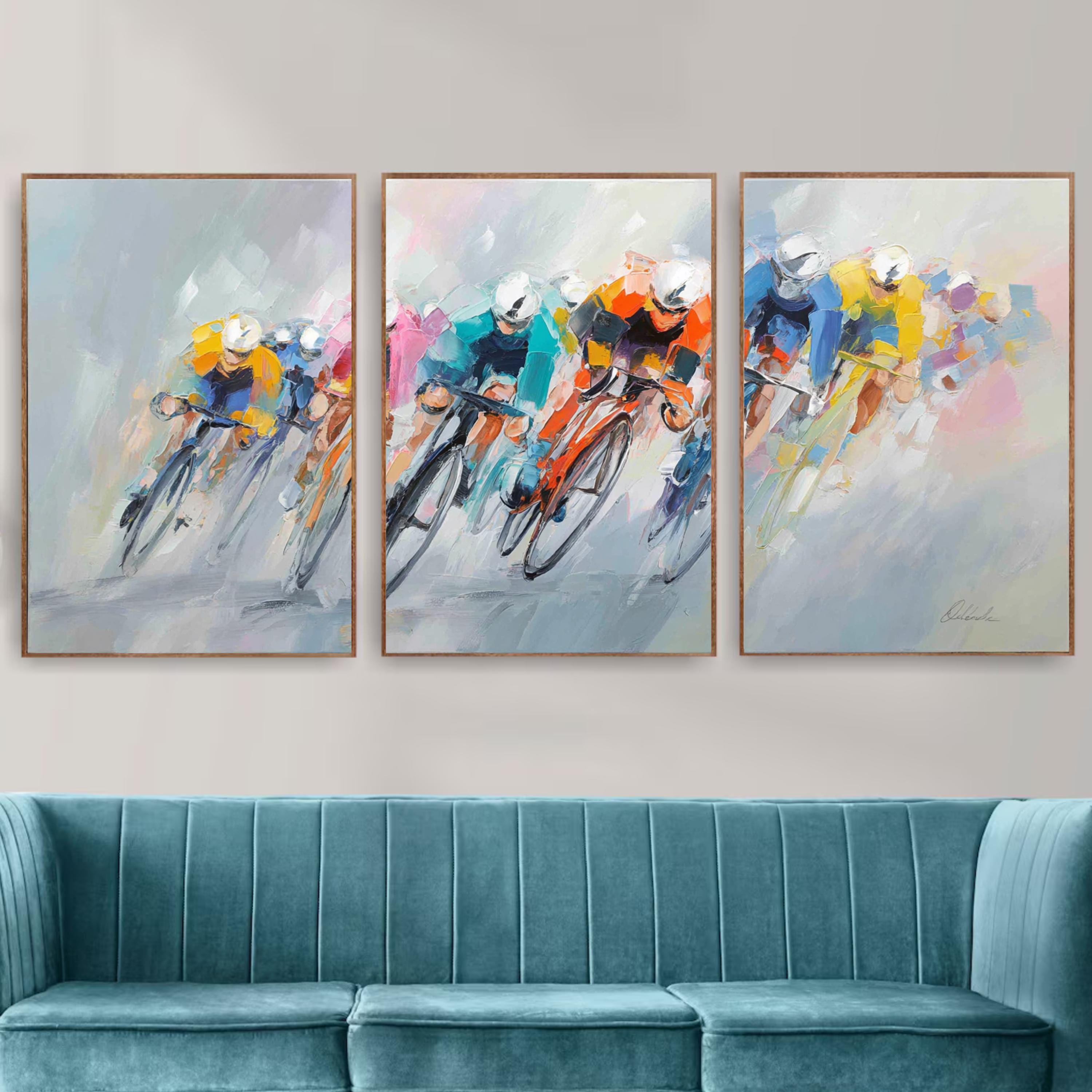 Tour de France Cycling Art Poster Set | 3 Piece Abstract Racing Wall Prints