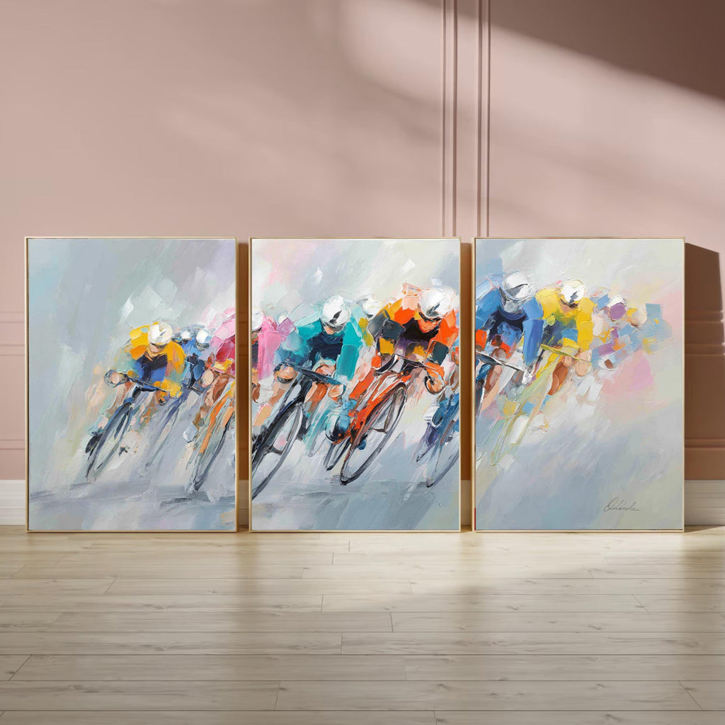 Tour de France Cycling Art Poster Set | 3 Piece Abstract Racing Wall Prints