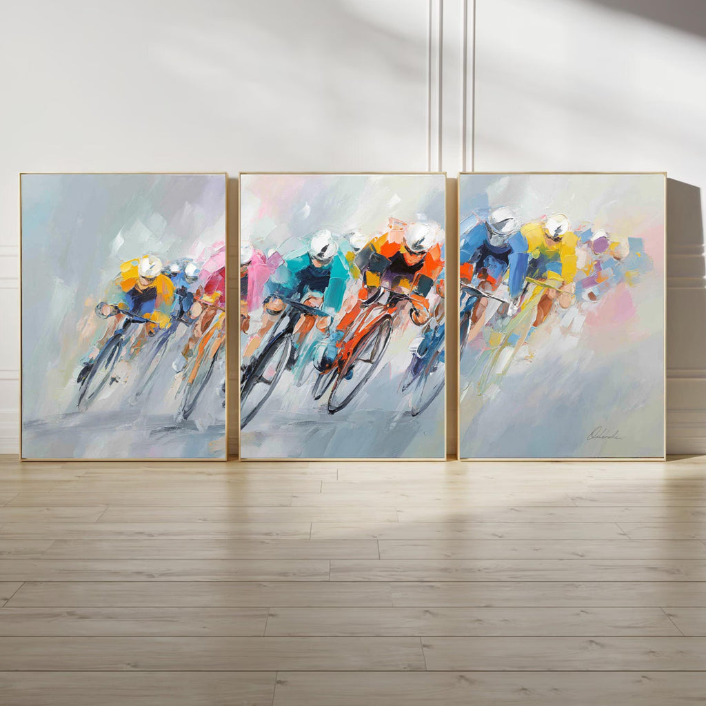 Tour de France Cycling Art Poster Set | 3 Piece Abstract Racing Wall Prints