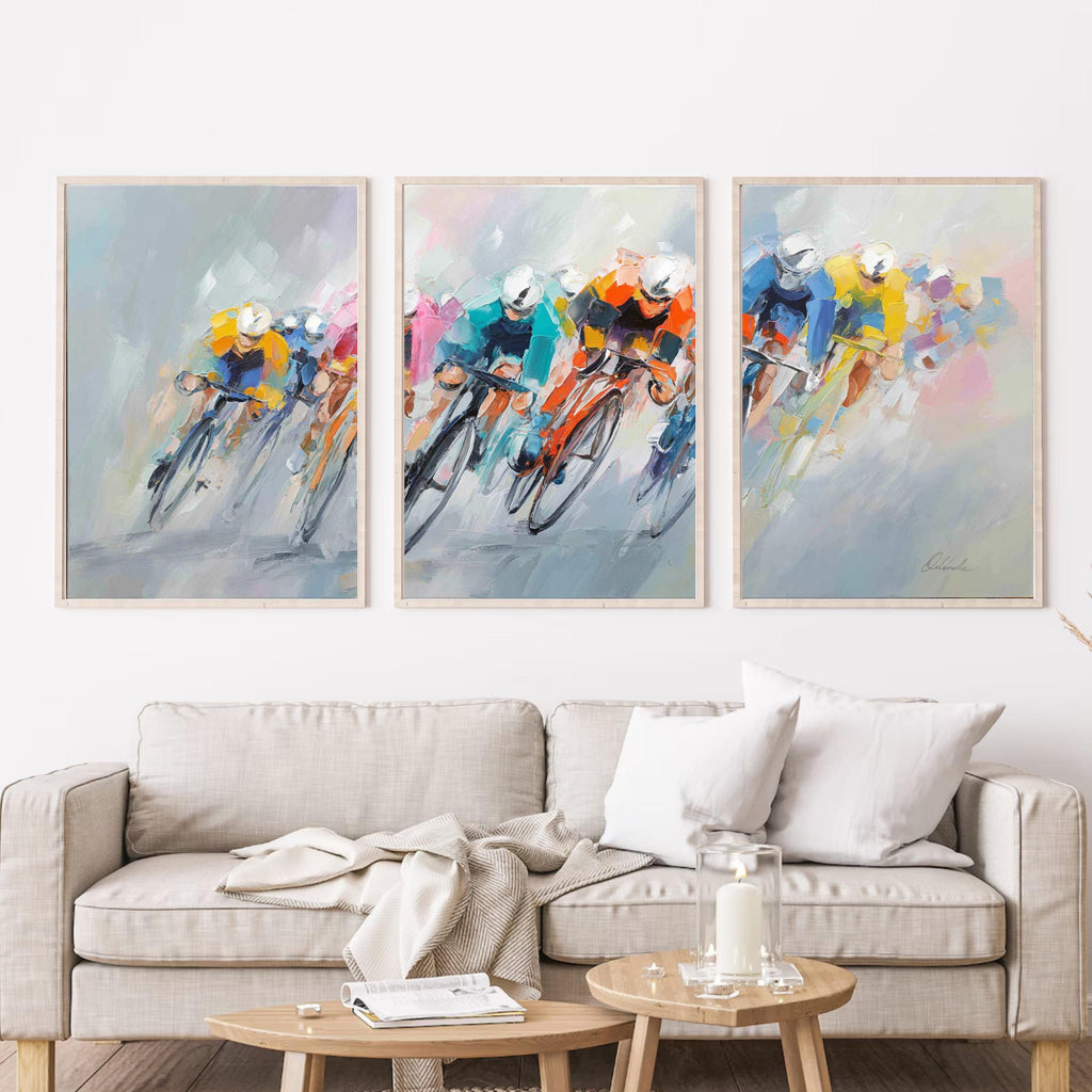 Tour de France Cycling Art Poster Set | 3 Piece Abstract Racing Wall Prints